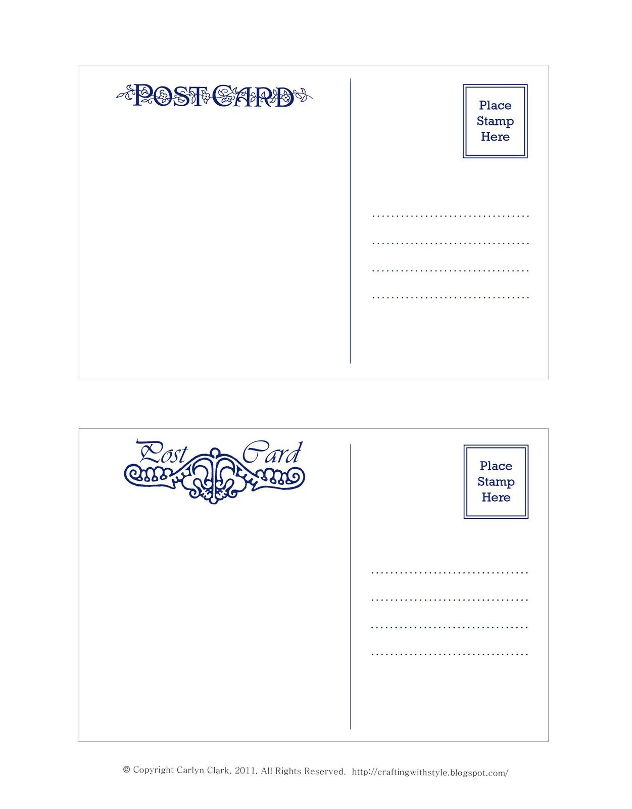 Crafting With Style: Free Postcard Templates | Postcards | Postcard - Free Printable Postcard Template