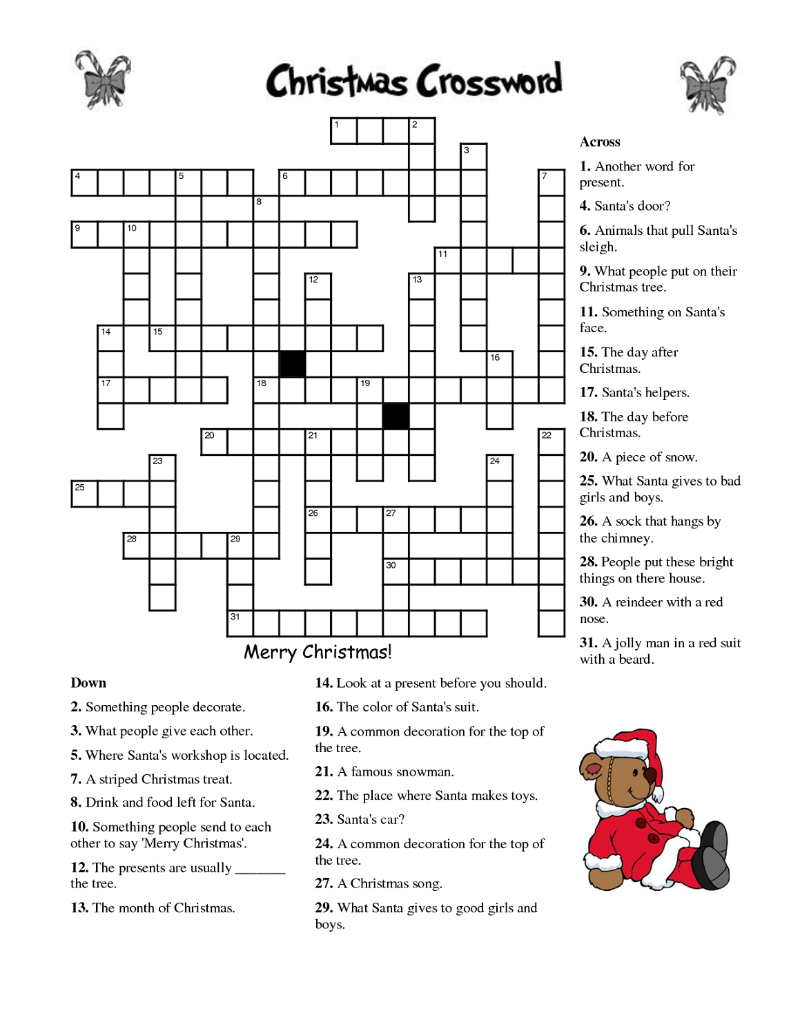 Free Printable Christmas Crossword Puzzles For Adults Free Printable