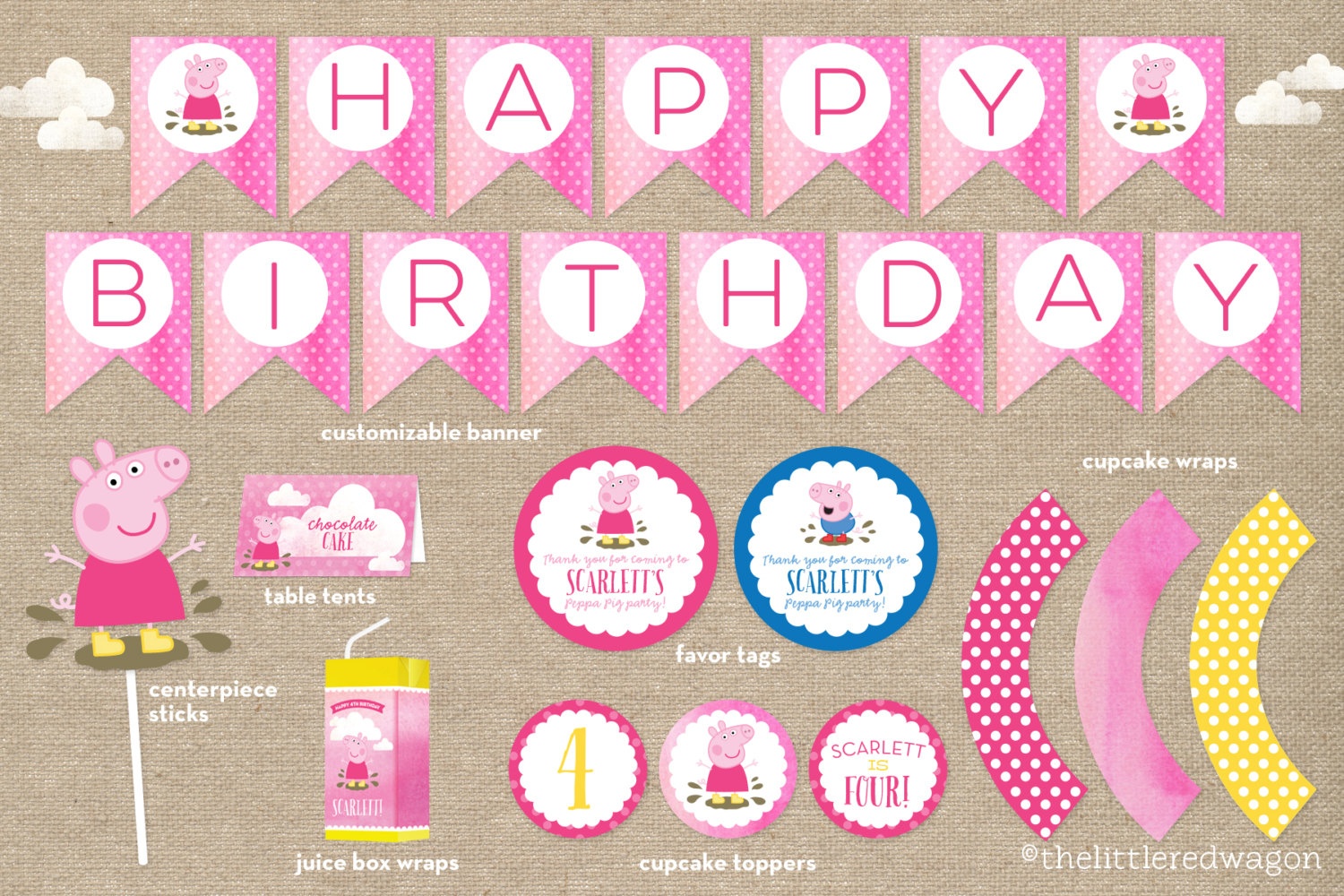 Custom Peppa Pig Birthday Party Printables / Banner / Cupcake | Etsy - Peppa Pig Birthday Banner Printable Free