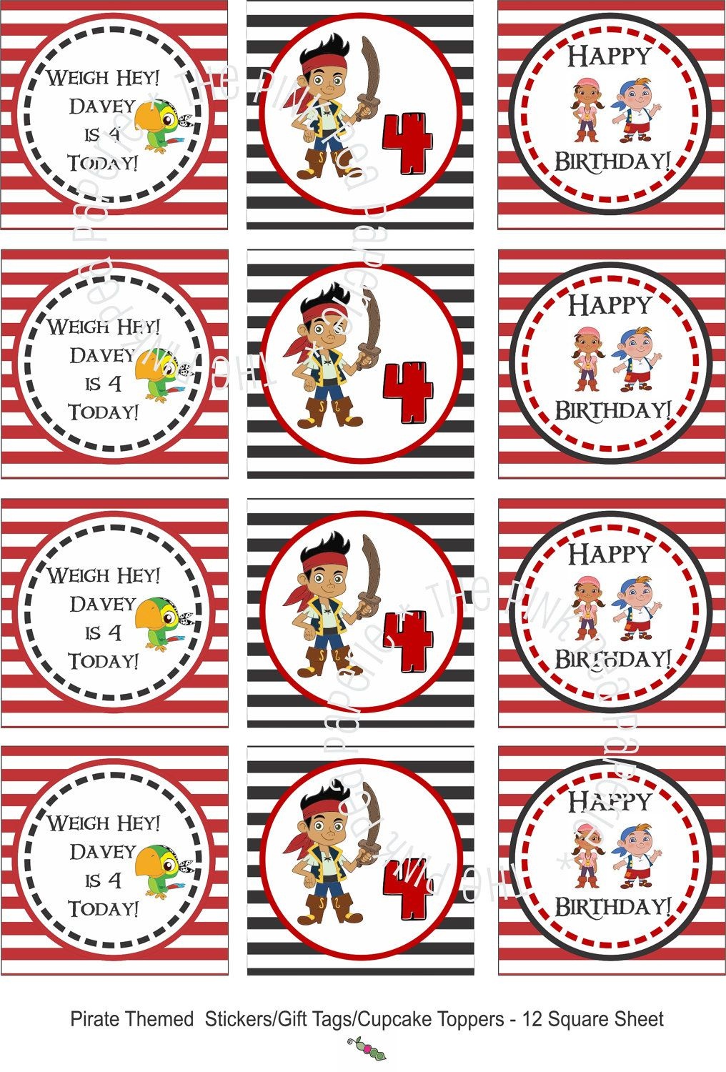 Custom Printable Jake And The Neverland Pirates Stickers Or Gift - Free Printable Jake And The Neverland Pirates Cupcake Toppers