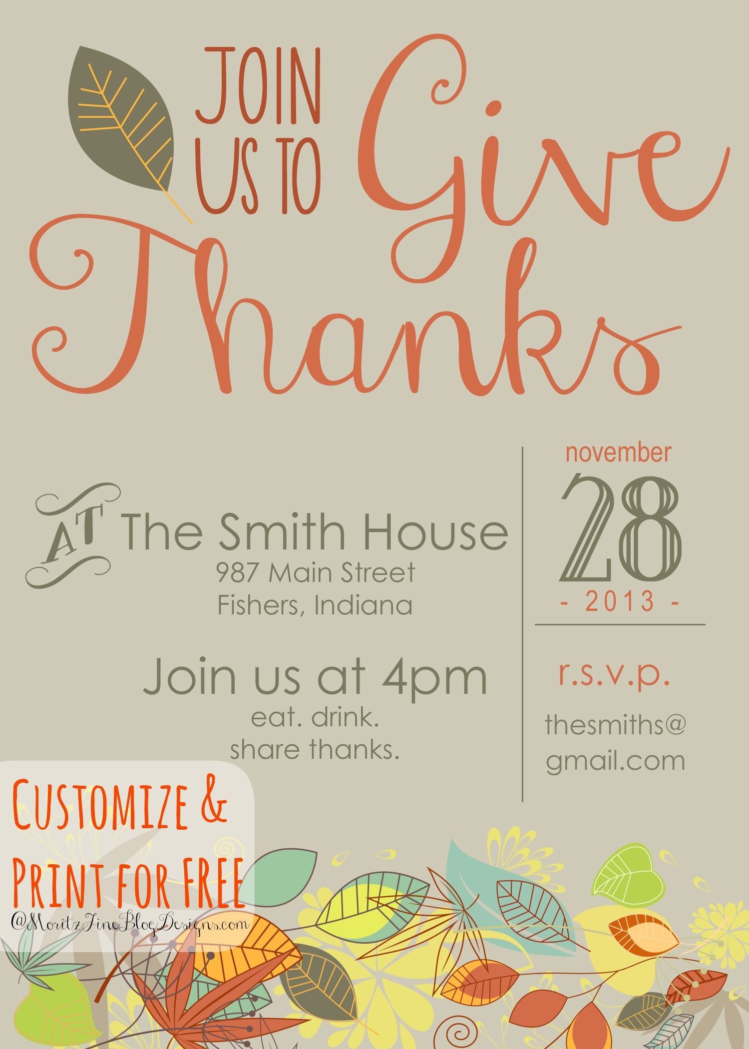 Customizable Thanksgiving Invitation | Recipe &amp;amp; Holiday Favorites - Free Printable Thanksgiving Invitations