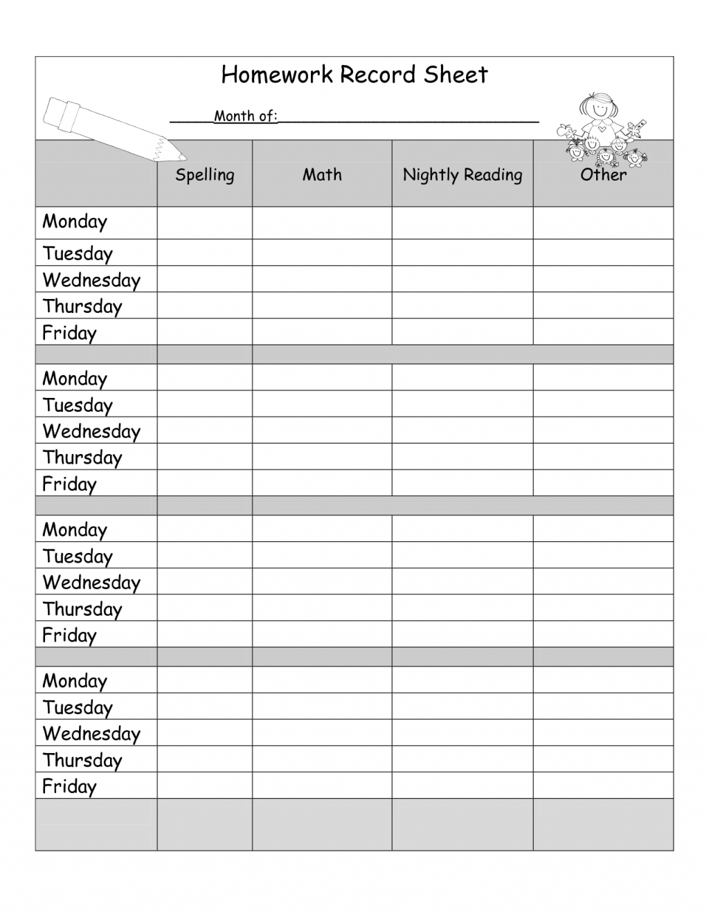 daily homework checklist template