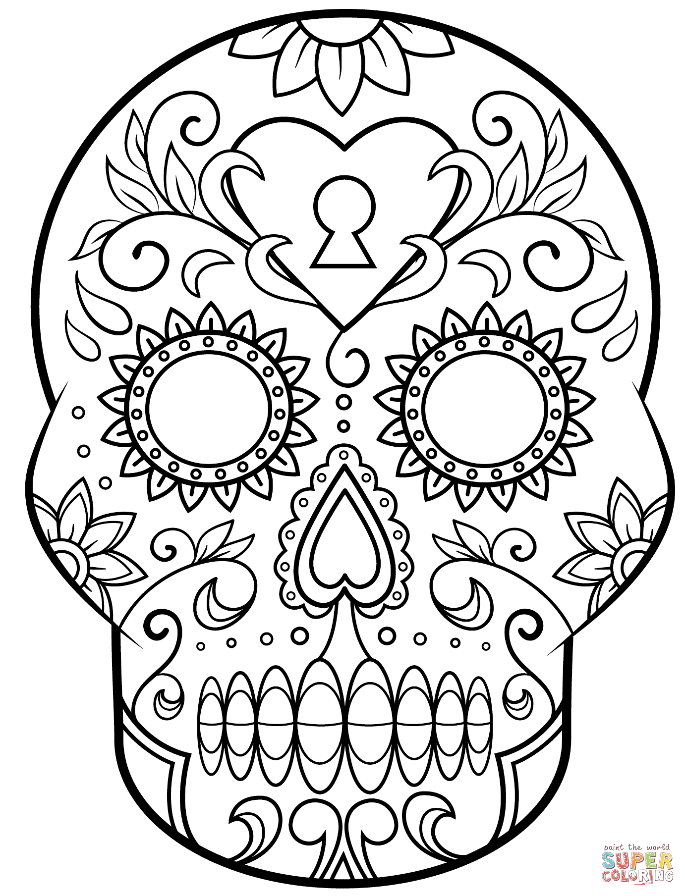 Day Of The Dead Sugar Skull Coloring Page | Free Printable Coloring - Free Printable Sugar Skull Day Of The Dead Mask