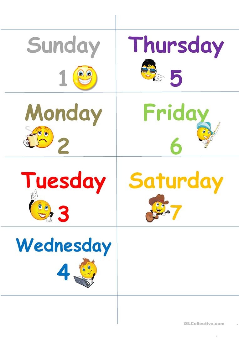 Days Of The Week Flash Cards Worksheet - Free Esl Printable - Free Printable Days Of The Week Cards