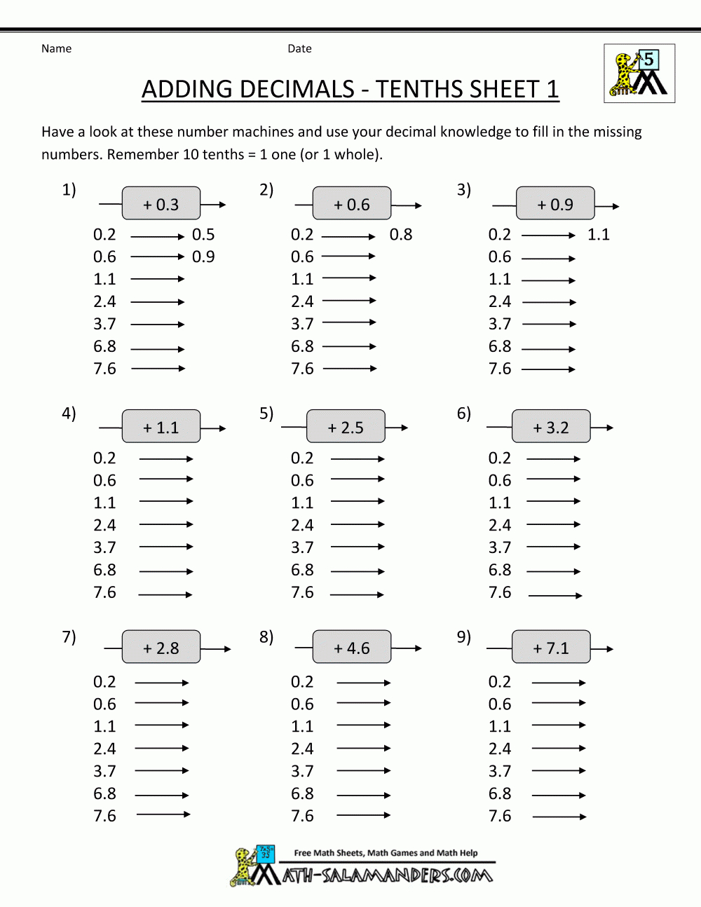 Decimal Math Worksheets Addition - Free Printable Worksheets For 5Th Grade