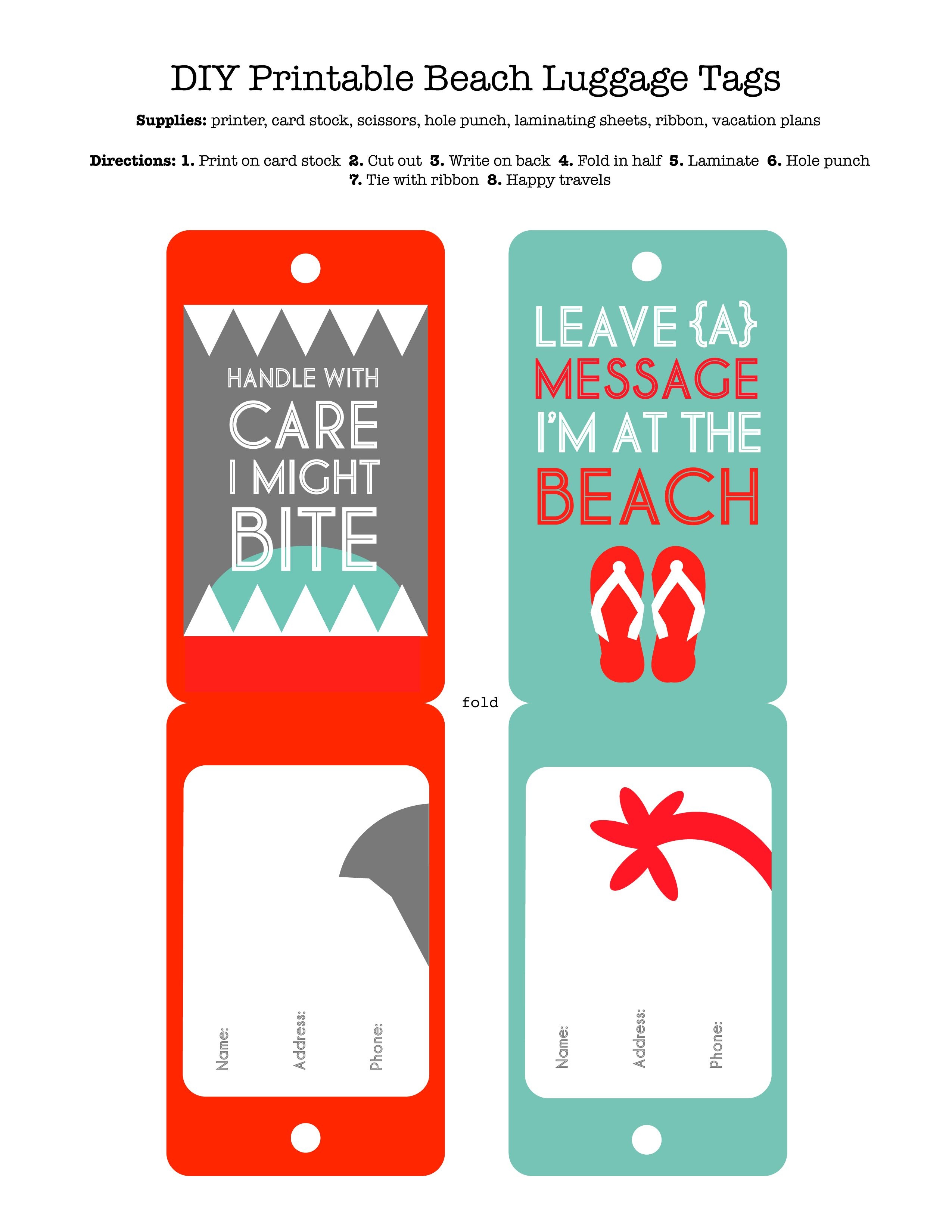 Diy Printable Beach Luggage Tags | Craft Ideas | Funny Luggage Tags - Free Printable Luggage Tags