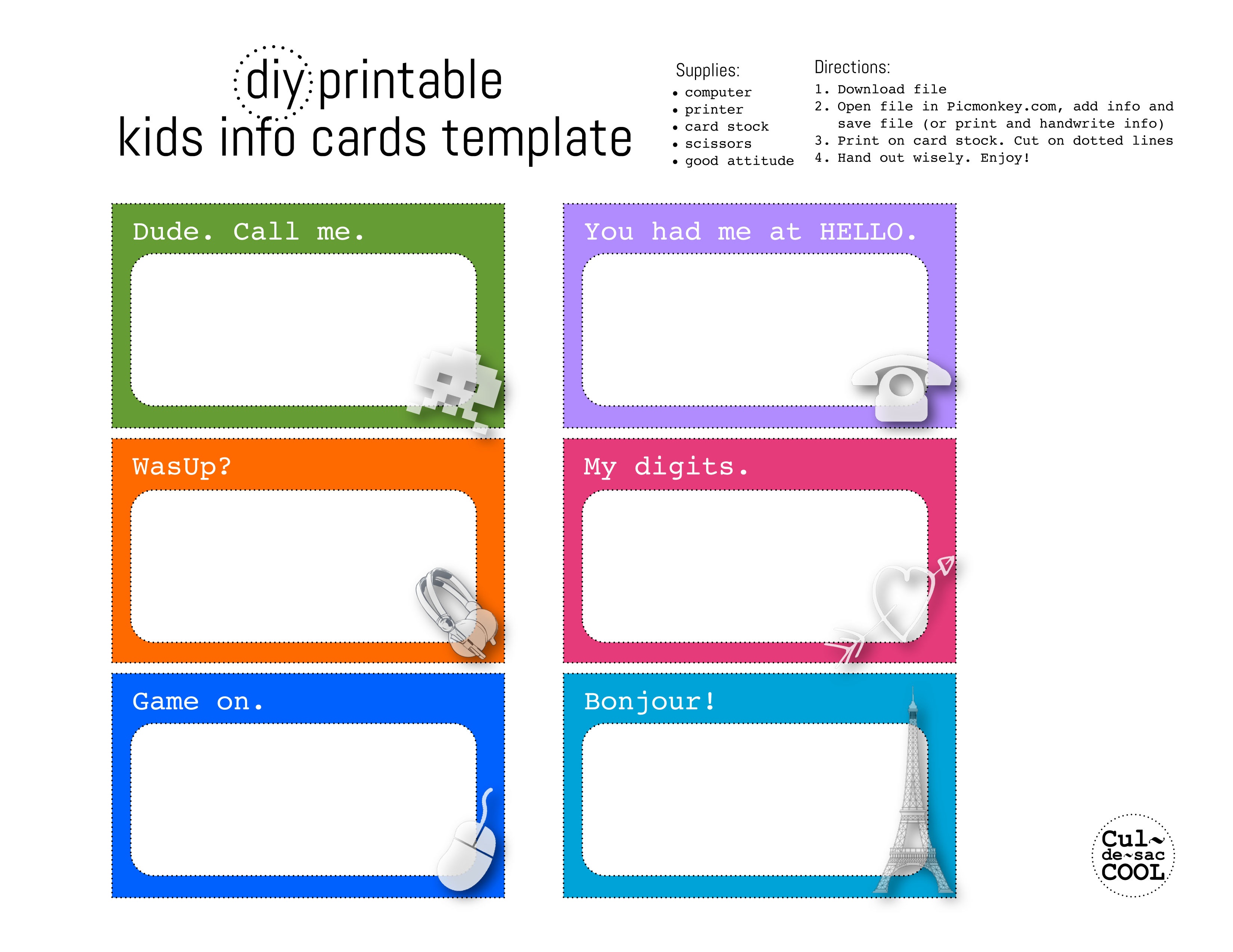 Diy Printable Kids Info Cards Template - Free Printable Child Identification Card