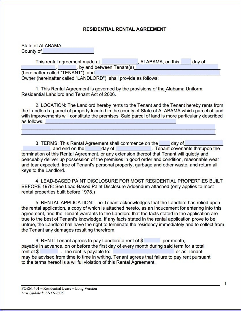 Download Free Alabama Month To Month Rental Agreement - Printable - Apartment Lease Agreement Free Printable