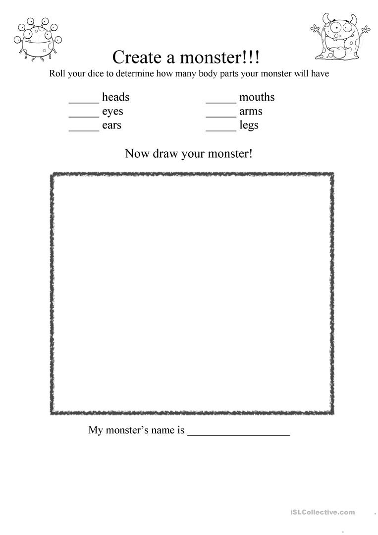 Draw A Monster With Dice Worksheet Free Esl Printable Worksheets