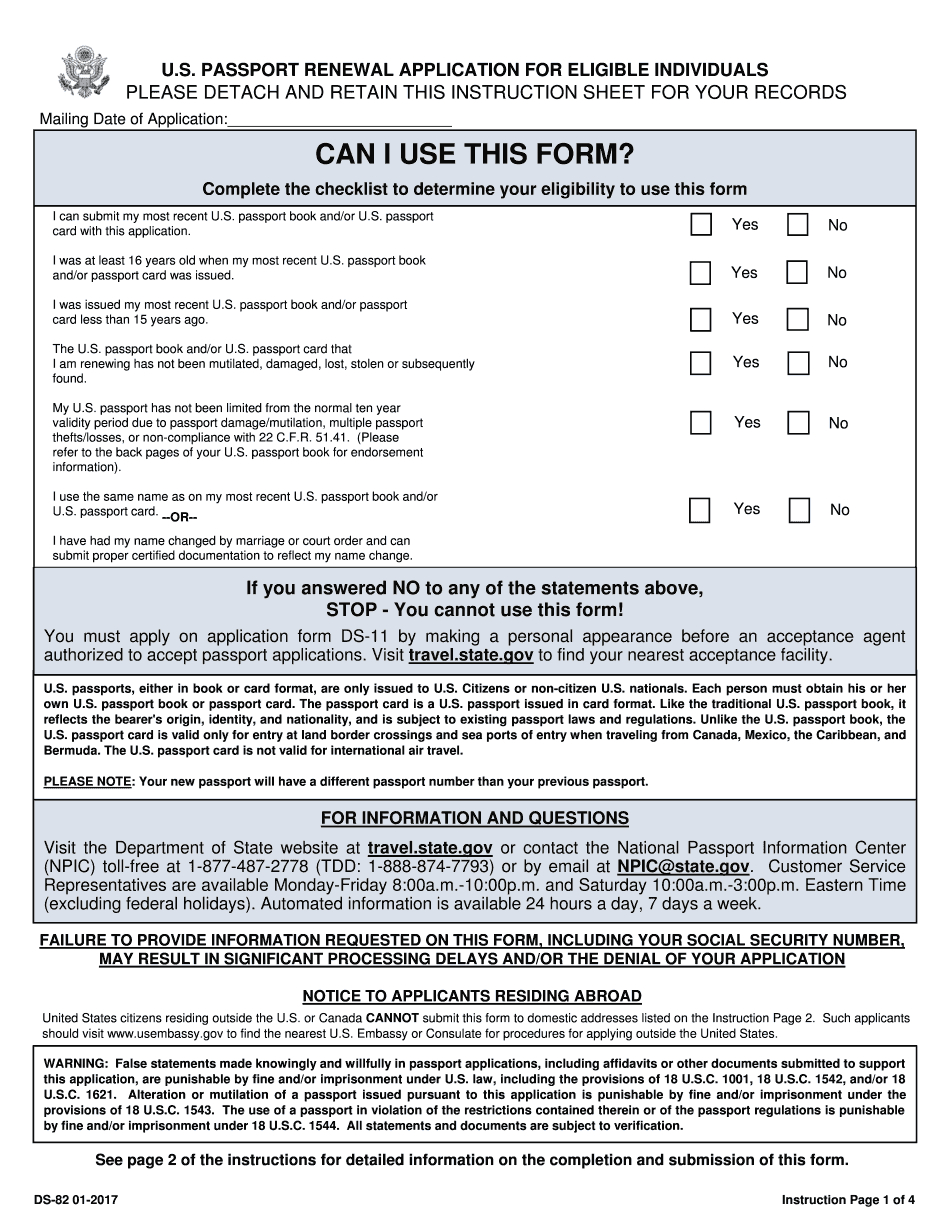 Ds-82 Form 2017 - 2019 - Printable & Fillable Us Passport ...