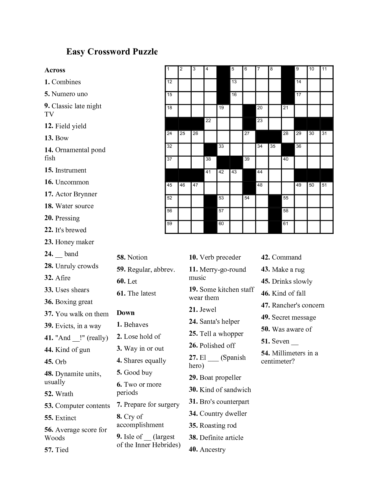 Easy Crossword Puzzles For Seniors | Activity Shelter - Free Printable Easy Crossword Puzzles