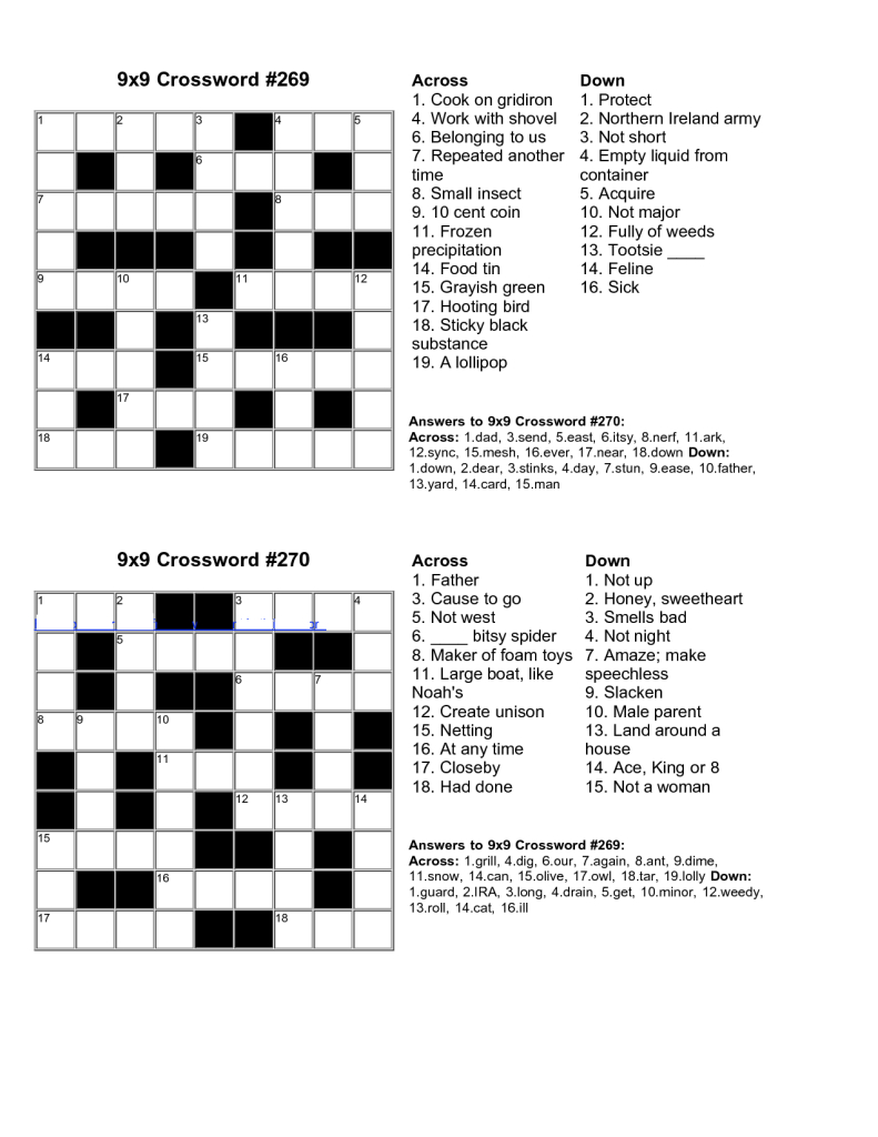 Easy Printable Crossword Puzzles With Answers