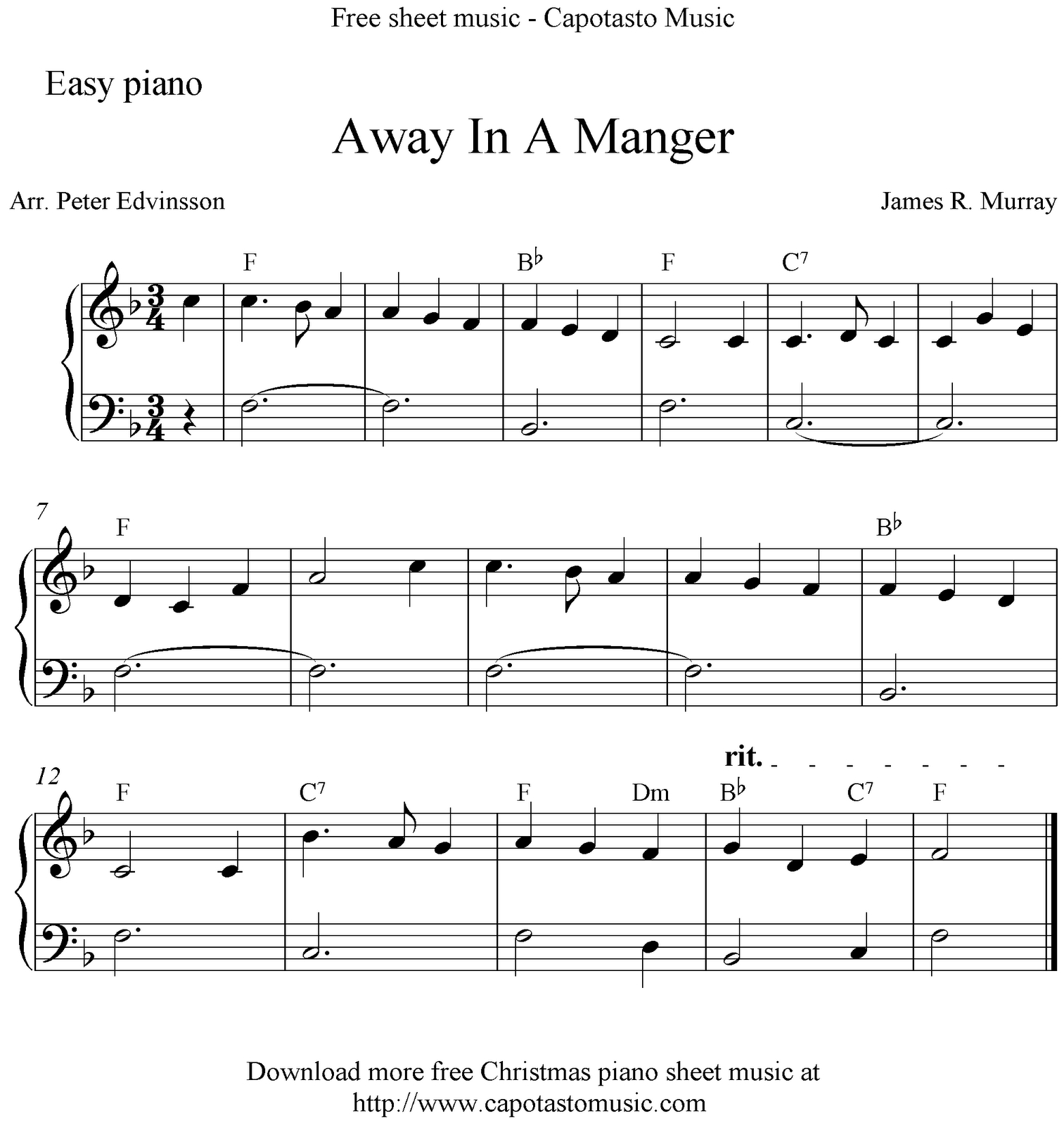Easy Piano Arrangementpeter Edvinsson Of The Christmas Carol - Christmas Piano Sheet Music Easy Free Printable