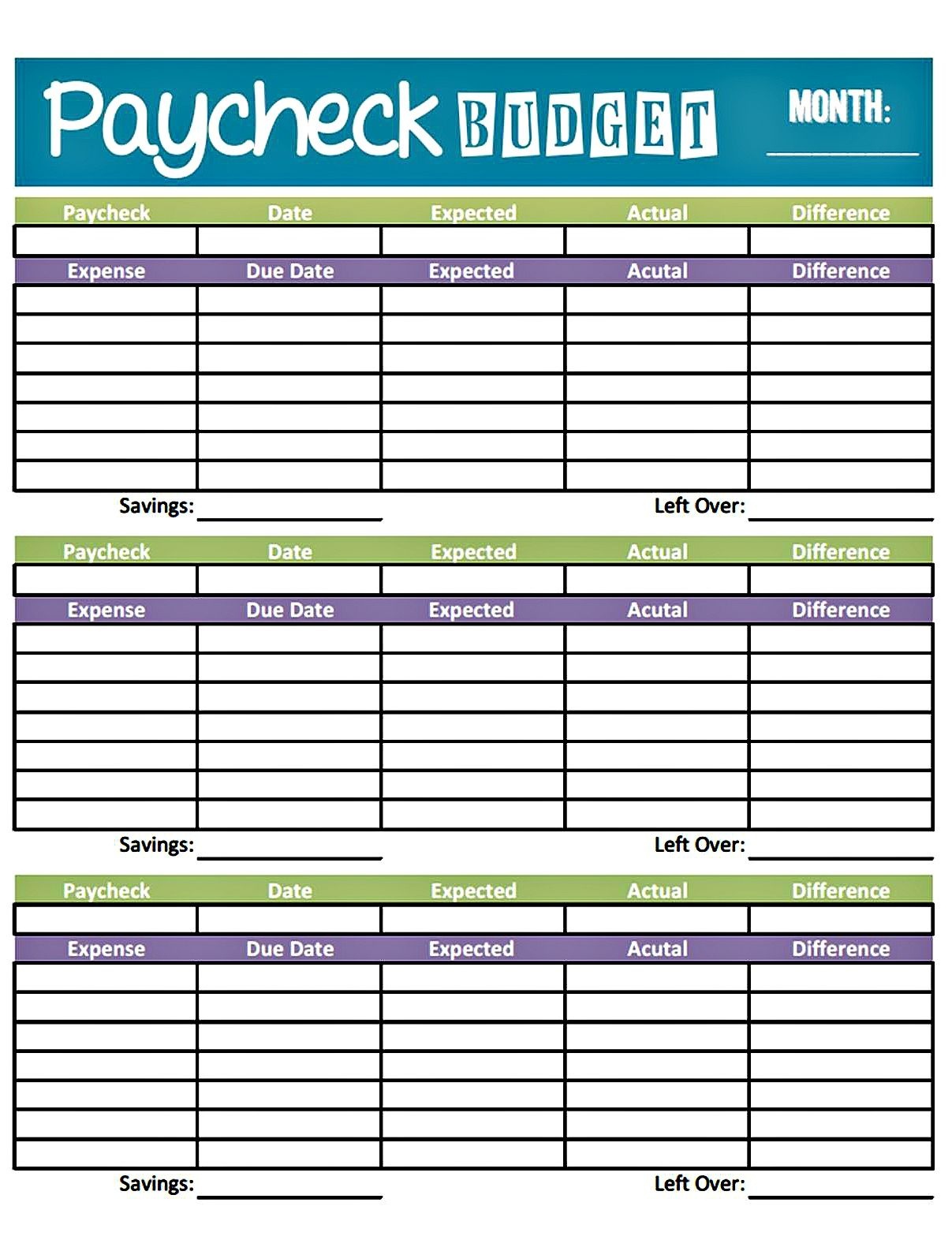 Printable Monthly Budget Template