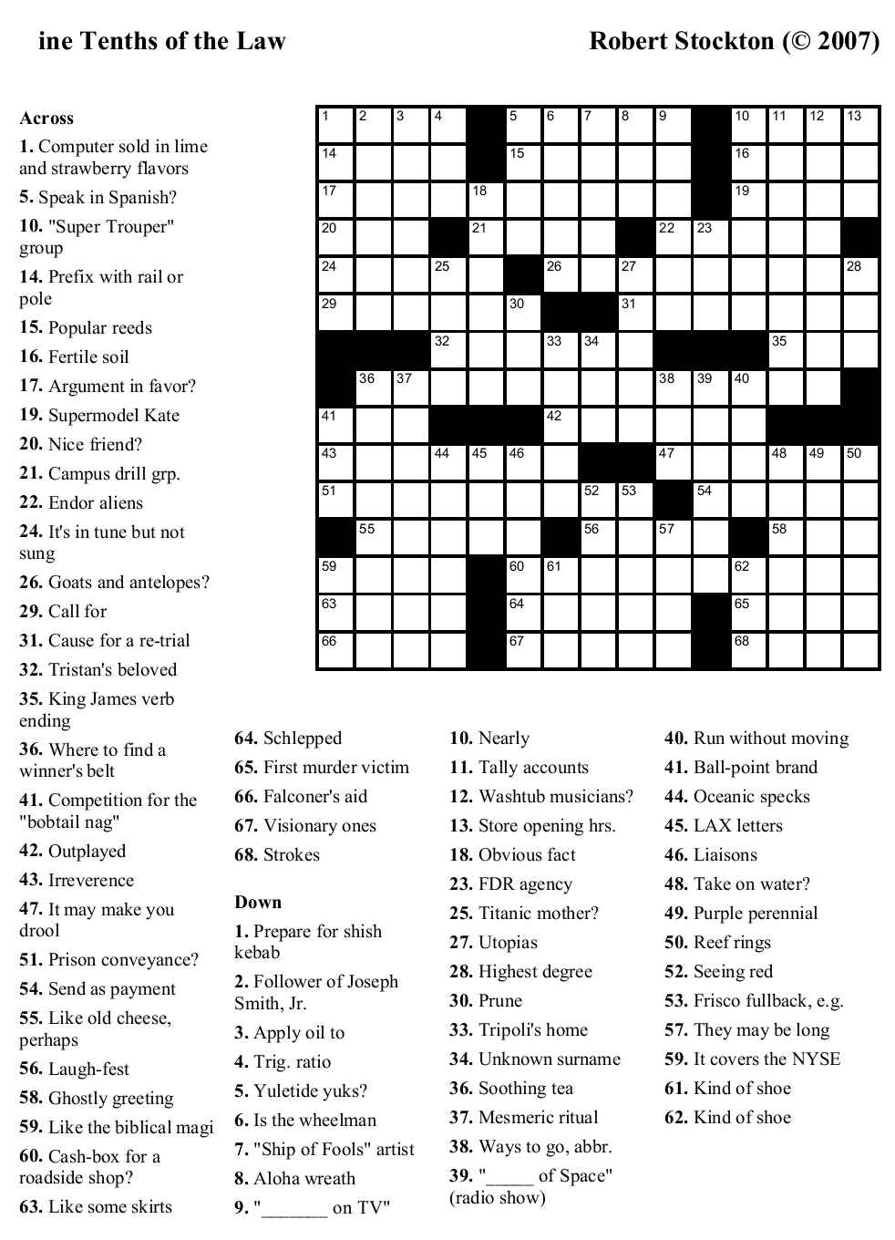 Easy Printable Crossword Puzzels - Infocap Ltd. - Free Printable Easy Crossword Puzzles