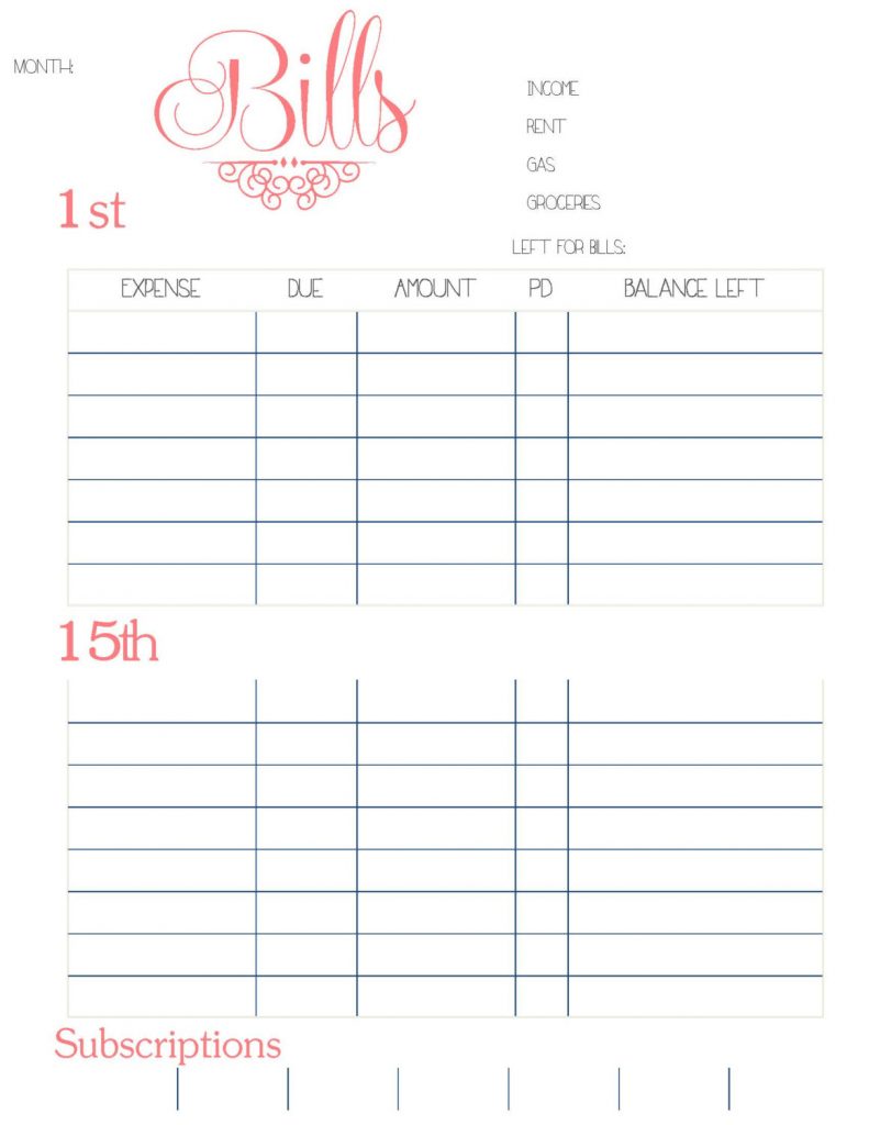 Easy To Use Personal Monthly Bill Organizer Excel Template Example