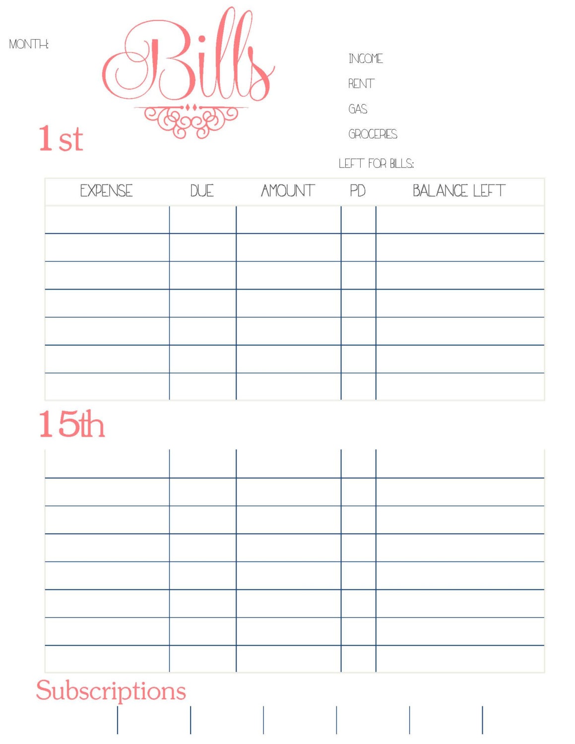 Easy To Use Personal Monthly Bill Organizer Excel Template Example - Free Printable Weekly Bill Organizer