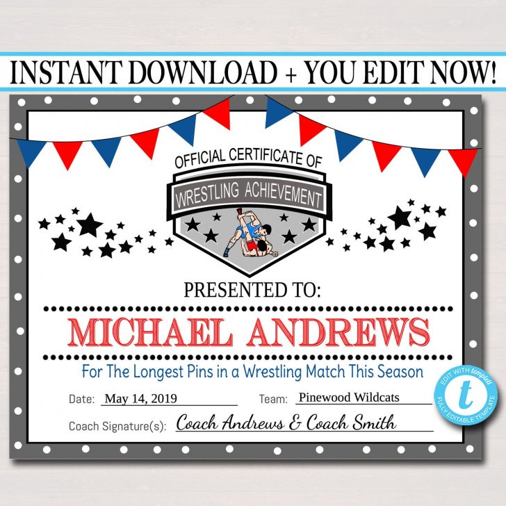 Free Printable Wrestling Certificates