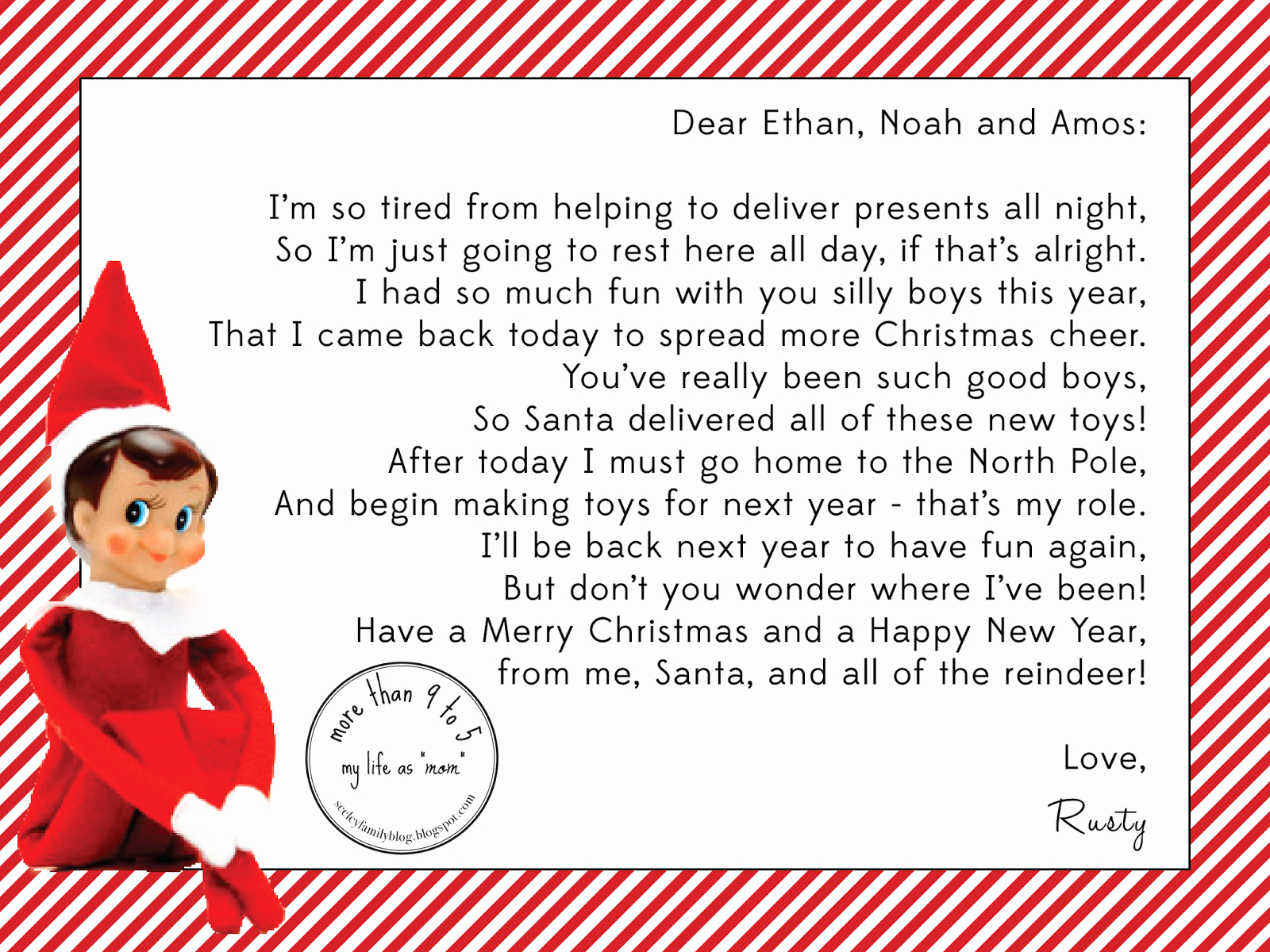 Free Printable Elf On The Shelf Goodbye Letter Template
