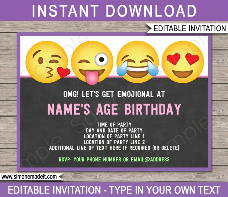 Free Printable Emoji B Day Invites