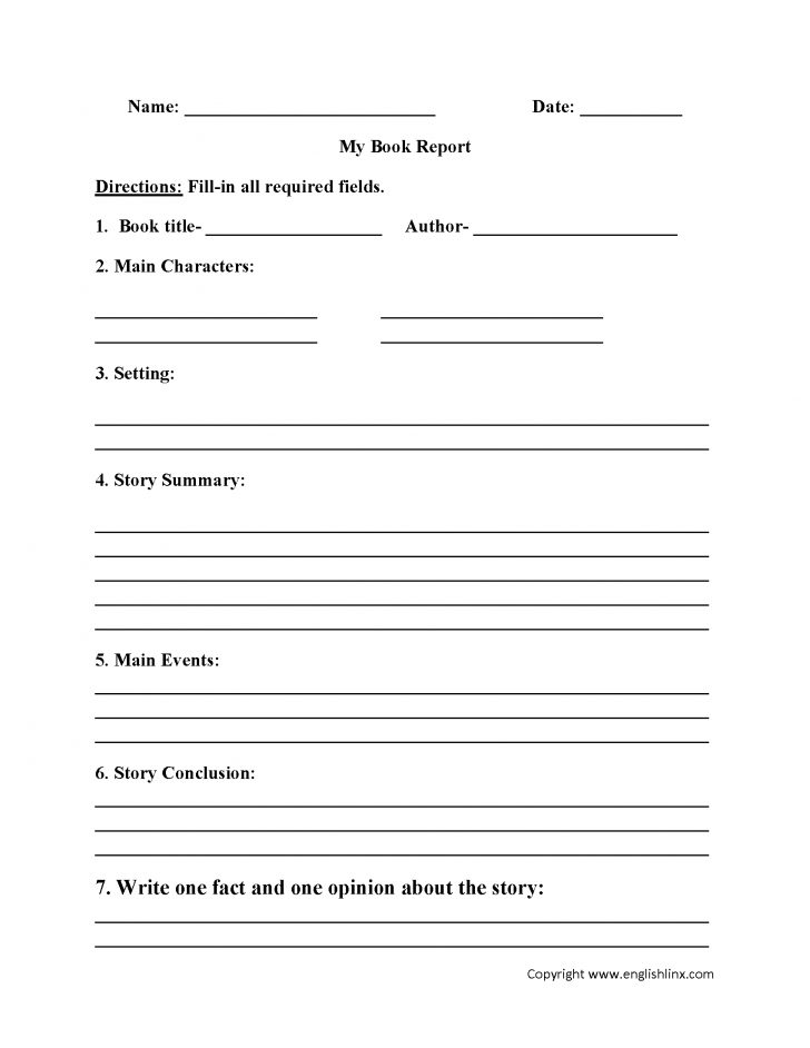 Book Report Template Free Printable