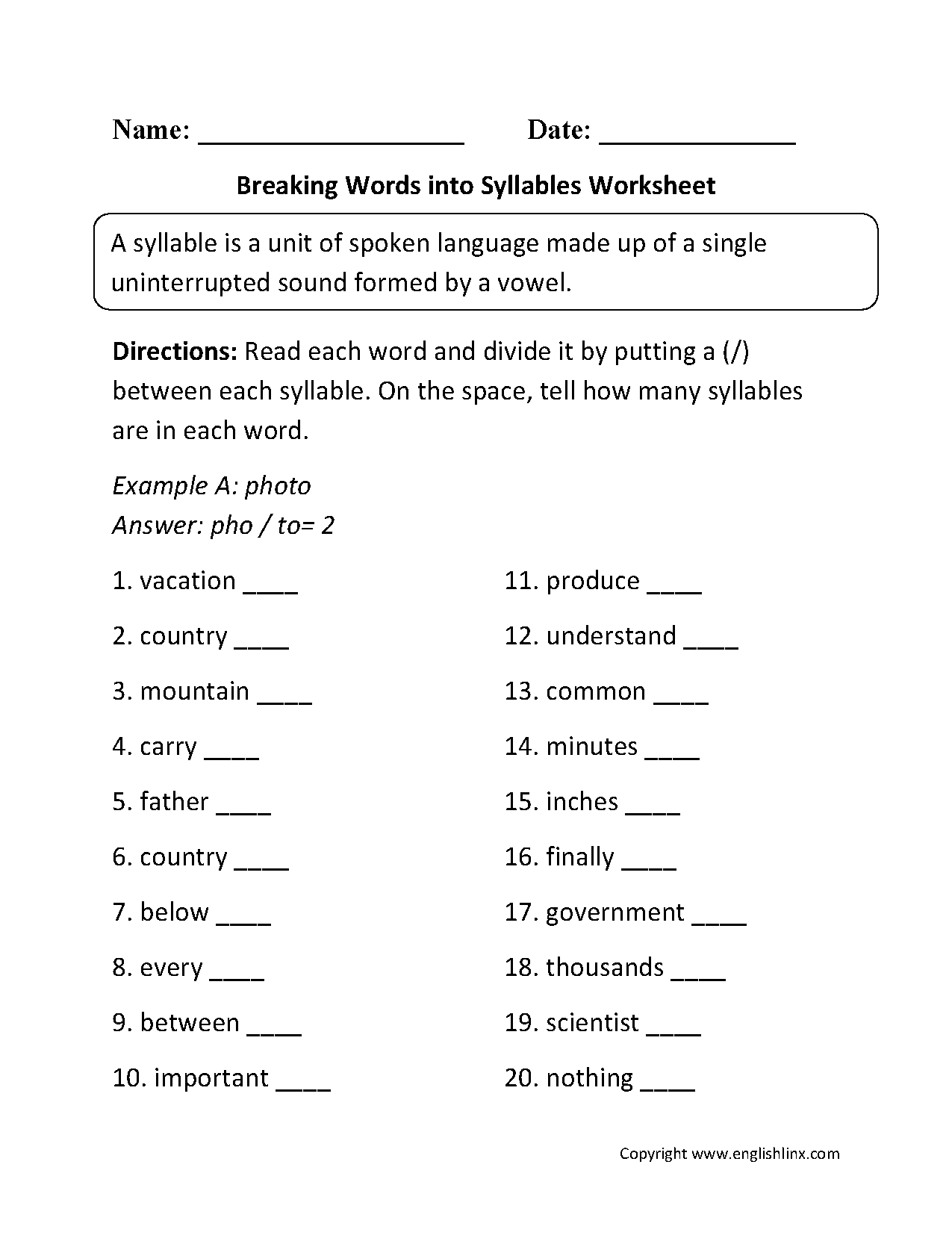 Free Printable Open And Closed Syllable Worksheets Free Printable