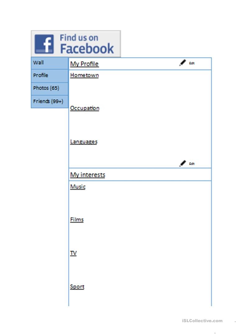 Facebook Writing Template Worksheet - Free Esl Printable Worksheets - Free Printable Facebook Template