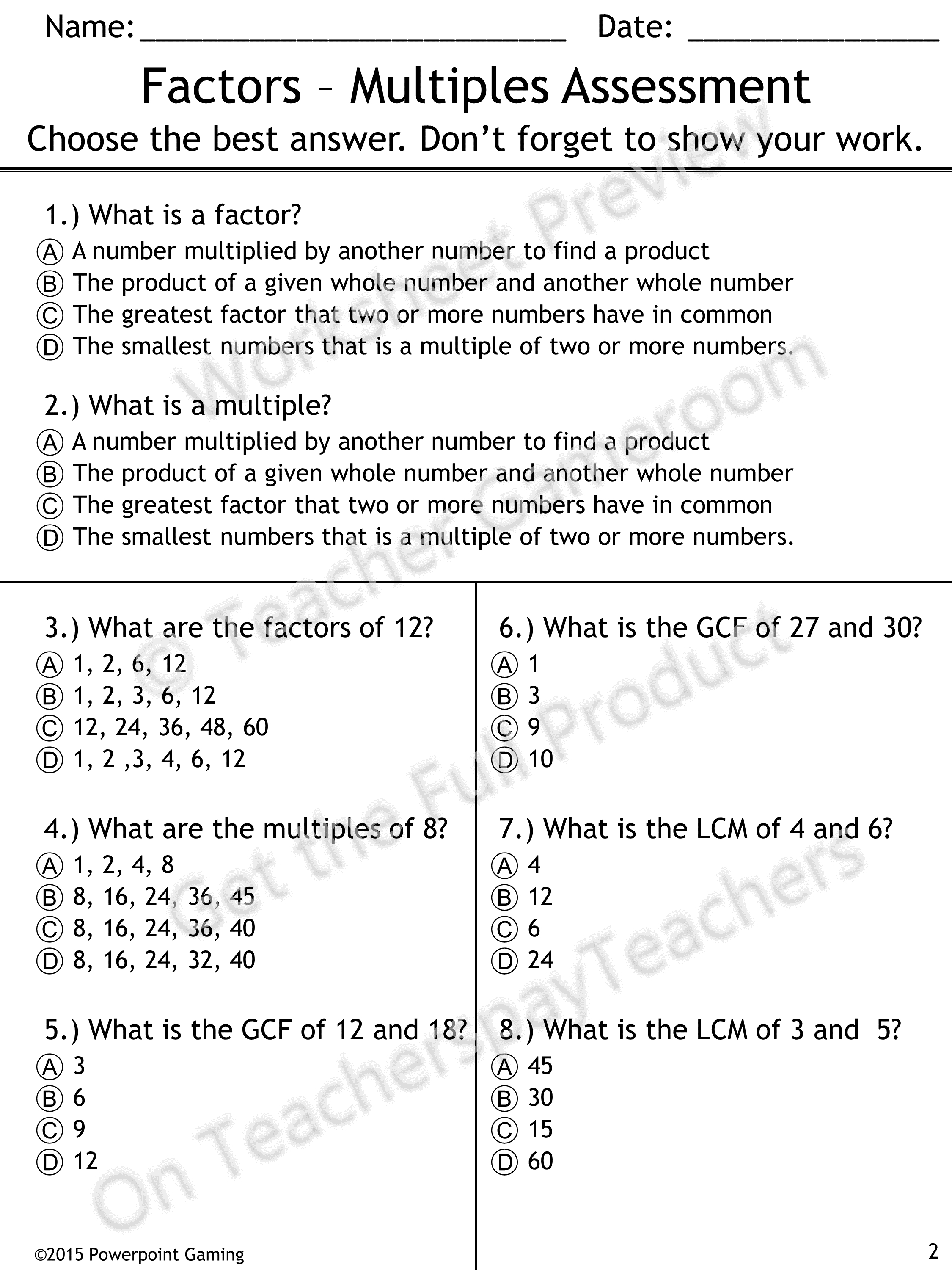 Gcf And Lcm Word Problems 1 Free Printable Lcm Worksheets Free