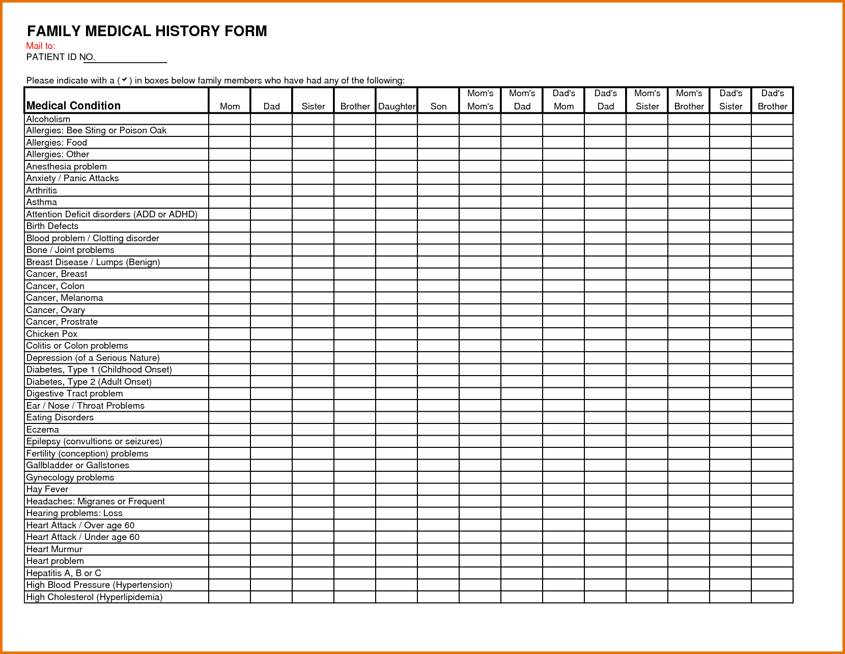 Family Medical History Forms Templates Healthy And Strong Free Printable Personal Medical