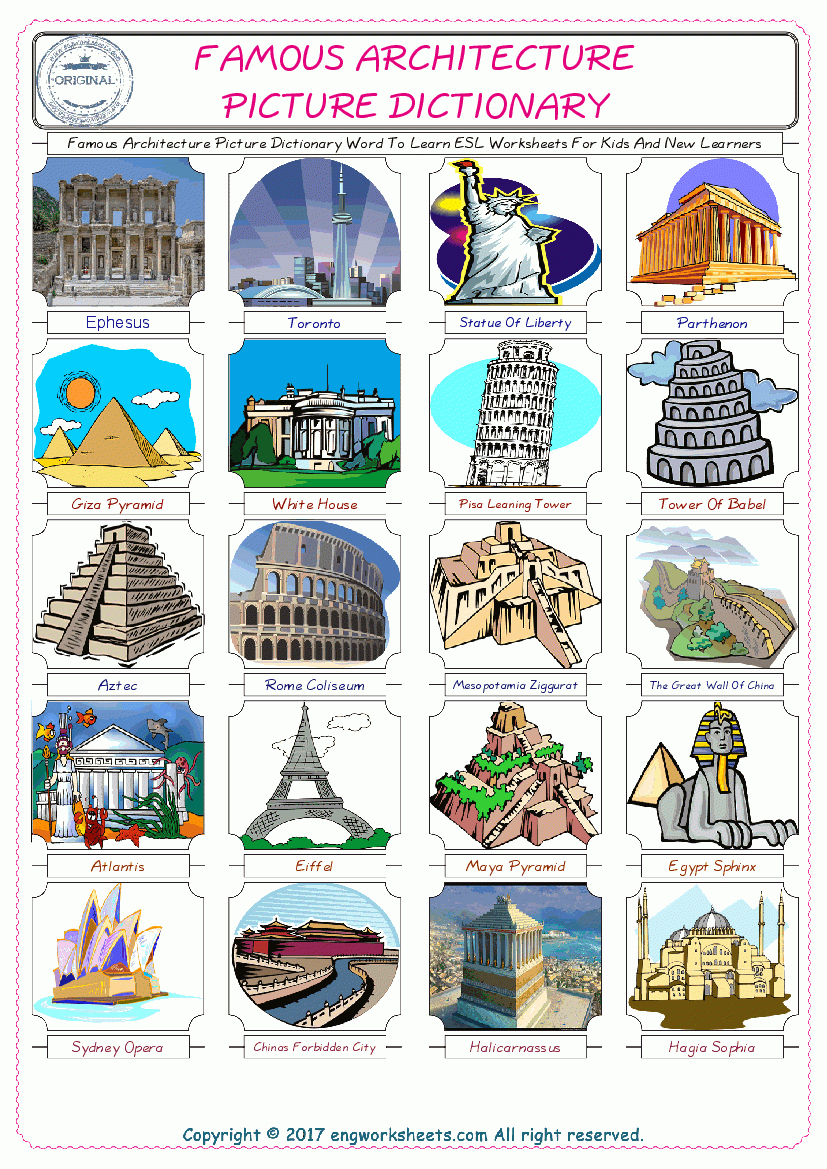 Famous Architecture - Free Esl, Efl Worksheets Madeteachers For - Free Printable Picture Dictionary For Kids