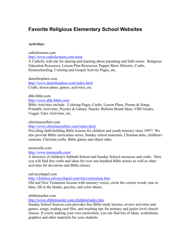 Favorite Religious Elementary School Websites - Free Printable Children&amp;amp;#039;s Bible Lessons
