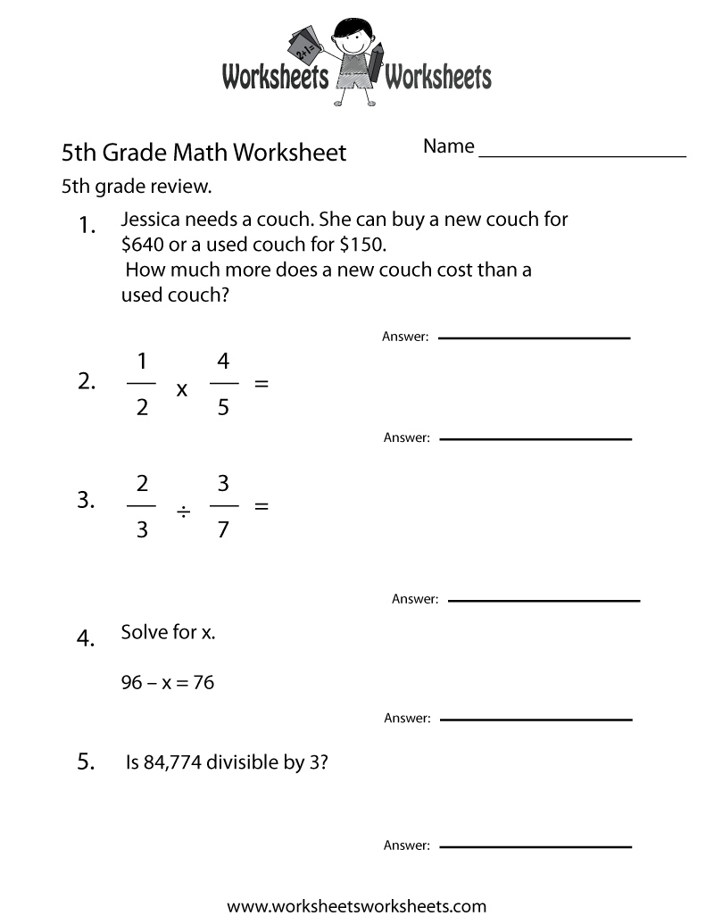 Fifth Grade Math Practice Worksheet Printable | Teaching Ideas - Free Printable Worksheets For 5Th Grade