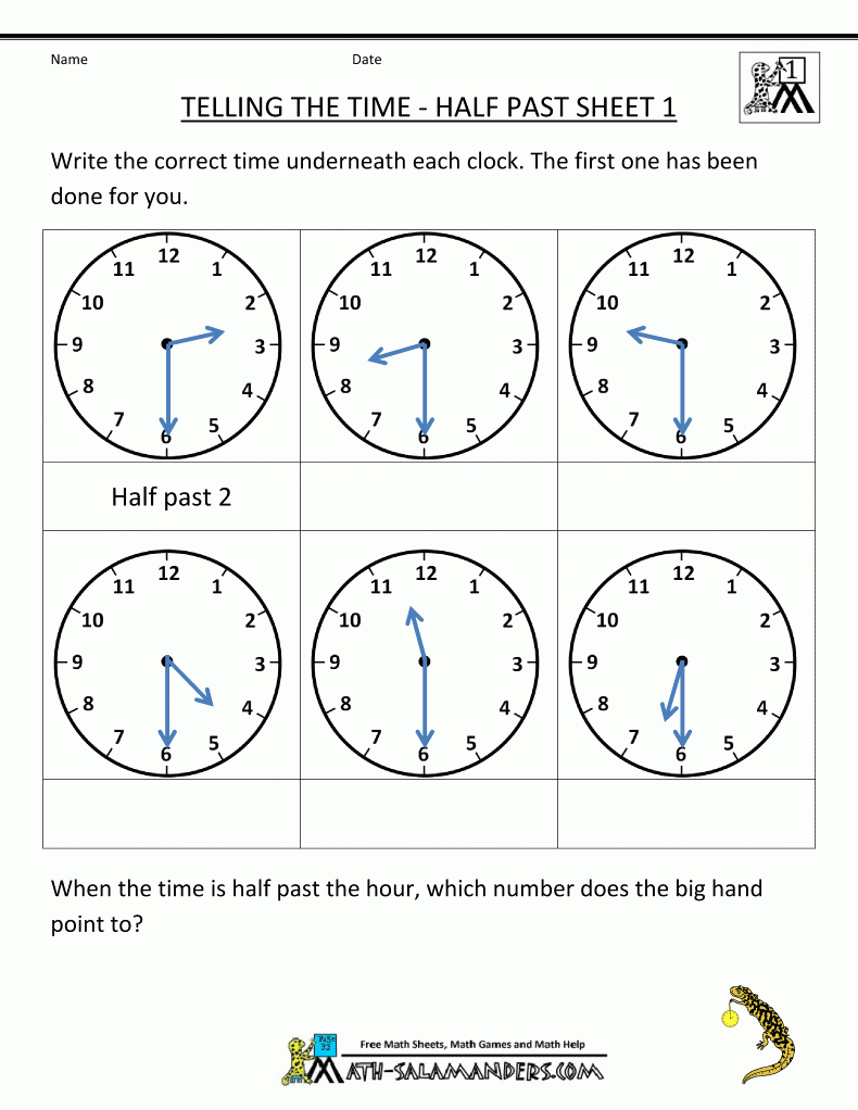 First Grade Math Activities Telling The Time Half Past 1 | Telling - Free Printable Telling Time Worksheets For 1St Grade