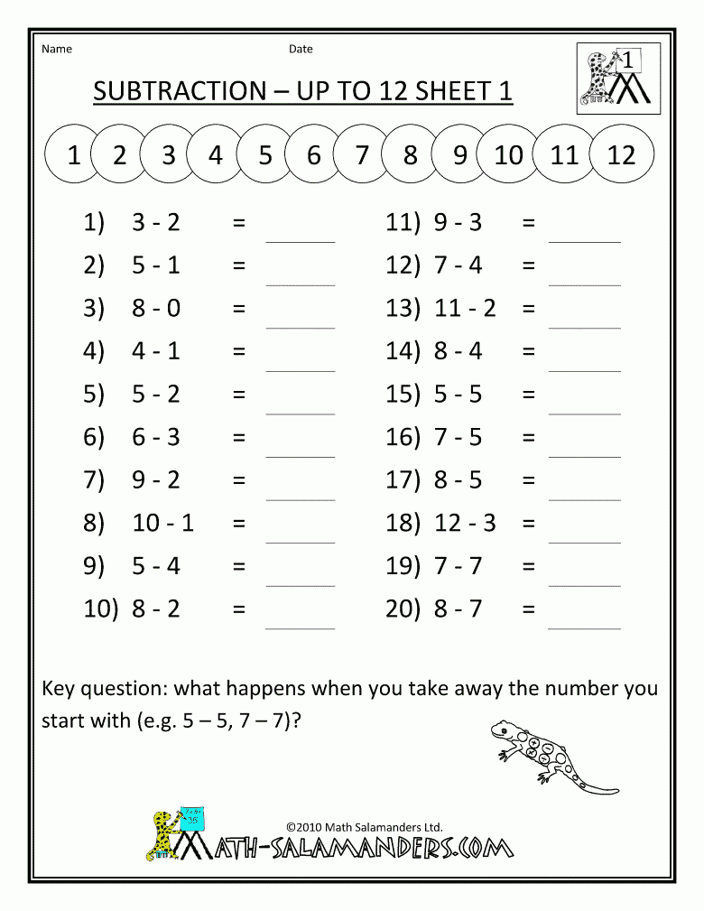 First-Grade-Math-Worksheets-Mental-Subtraction-To-12-1.gif 780×1,009 - Free Printable First Grade Math Worksheets