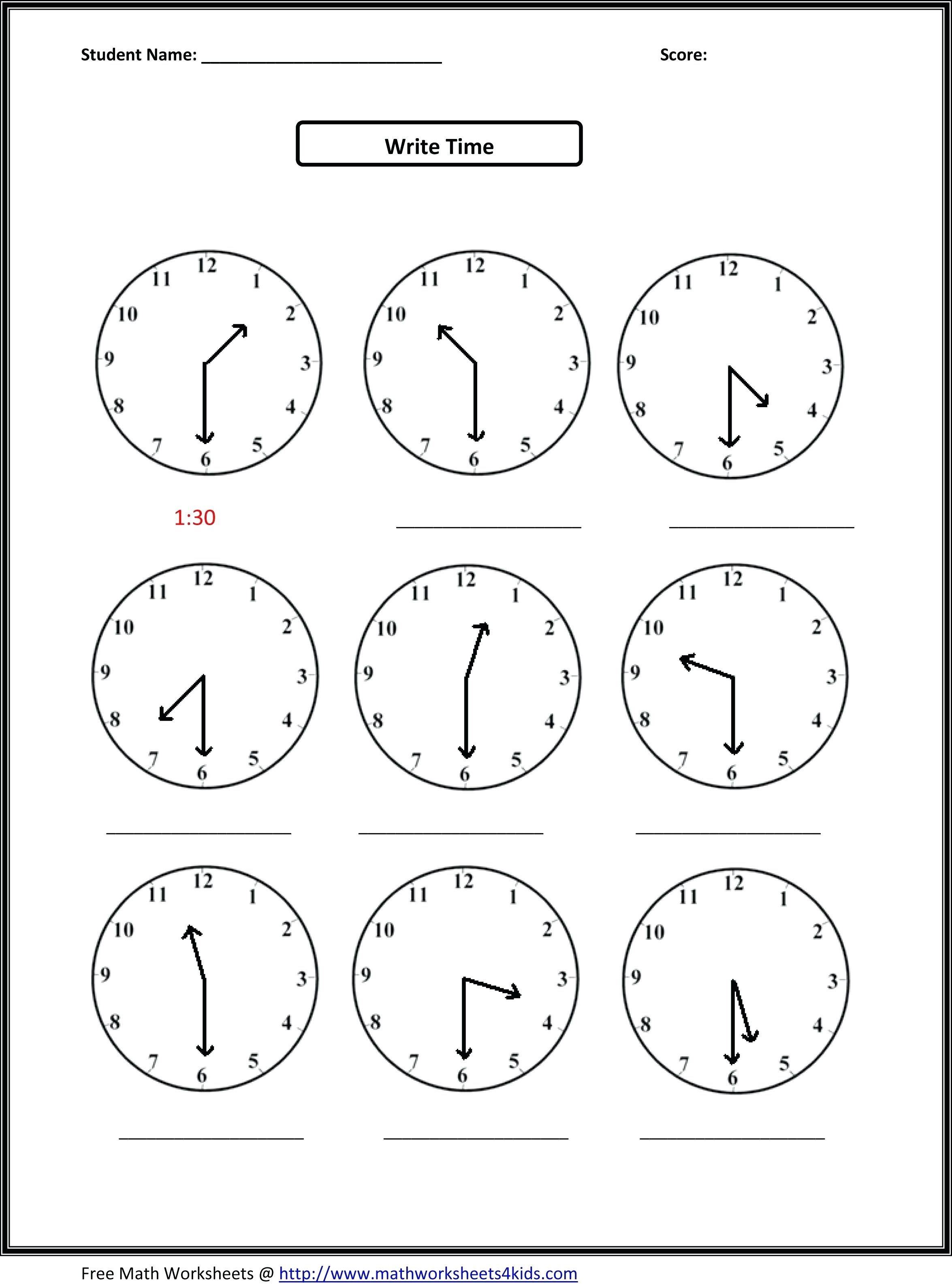 Free Printable Telling Time Worksheets For 1St Grade ...
