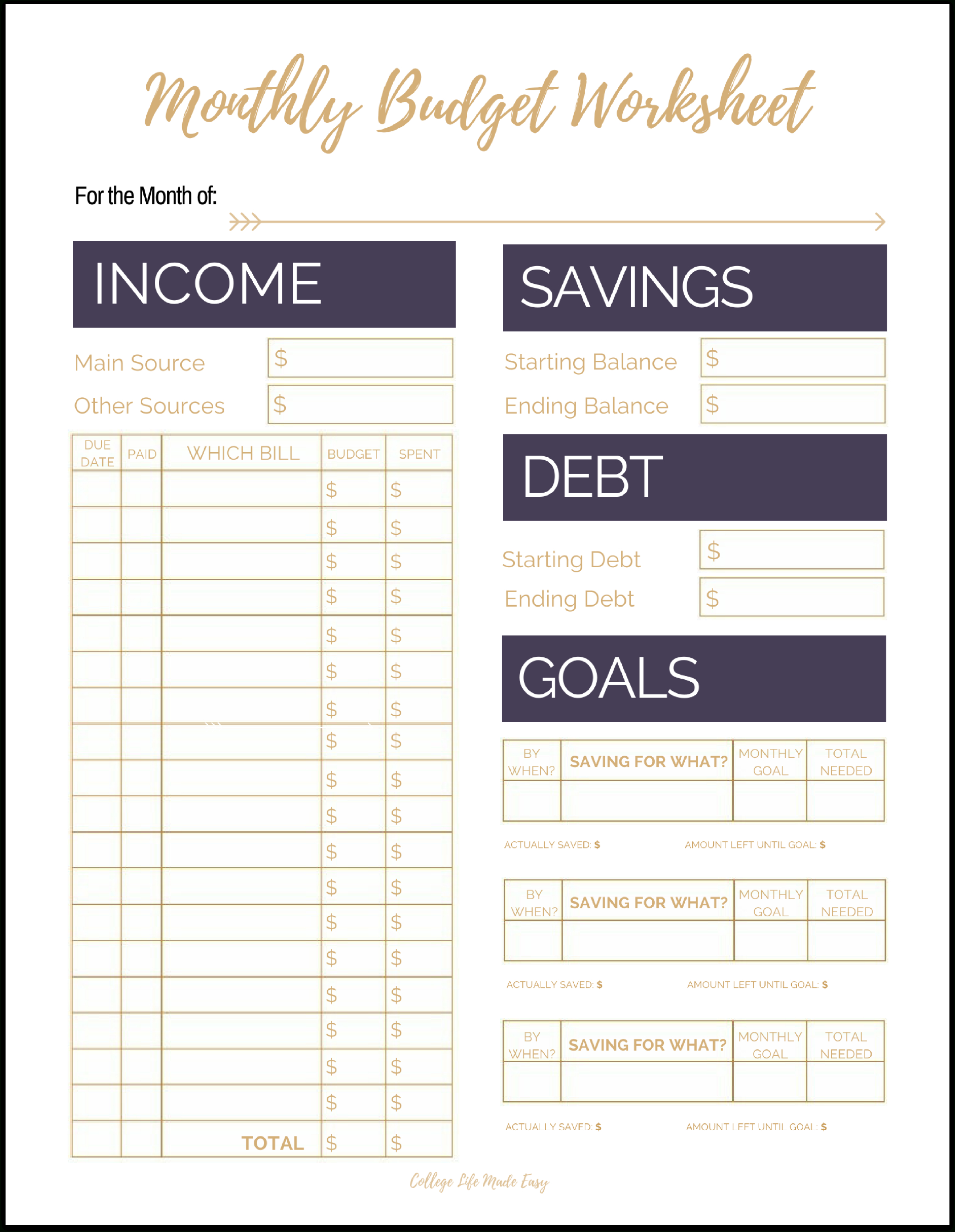 simple printable budget template