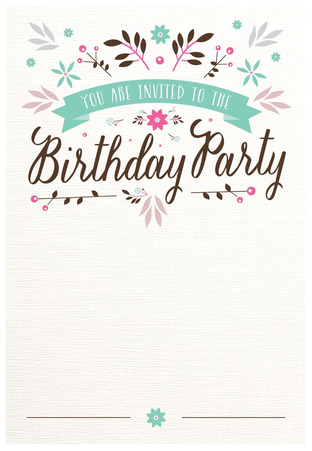 Flat Floral - Free Printable Birthday Invitation Template - Free Printable Birthday Invitation Cards