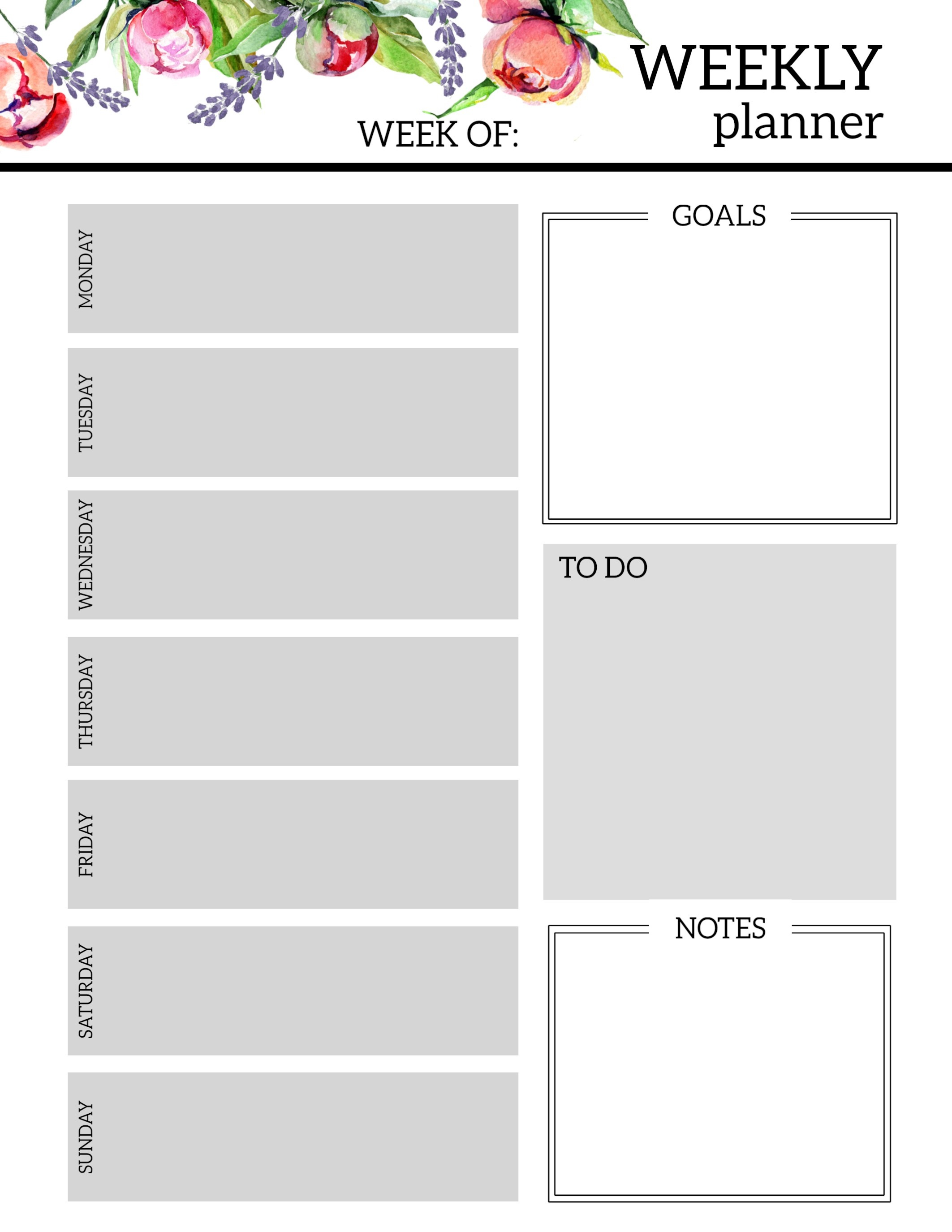 Floral Free Printable Weekly Planner Template - Paper Trail Design - Free Printable Templates