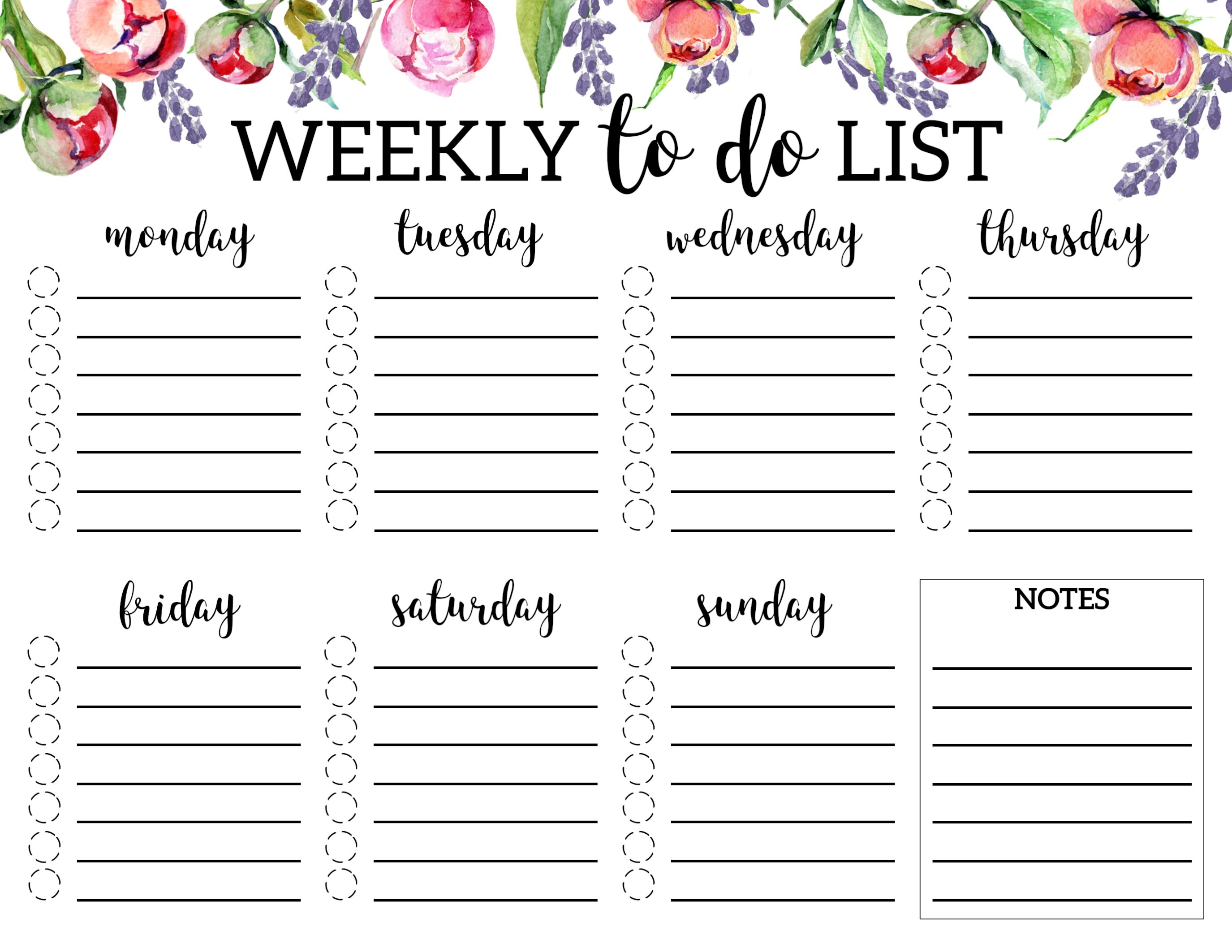 Floral Weekly To Do List Printable Checklist Template - Paper Trail - Weekly To Do List Free Printable