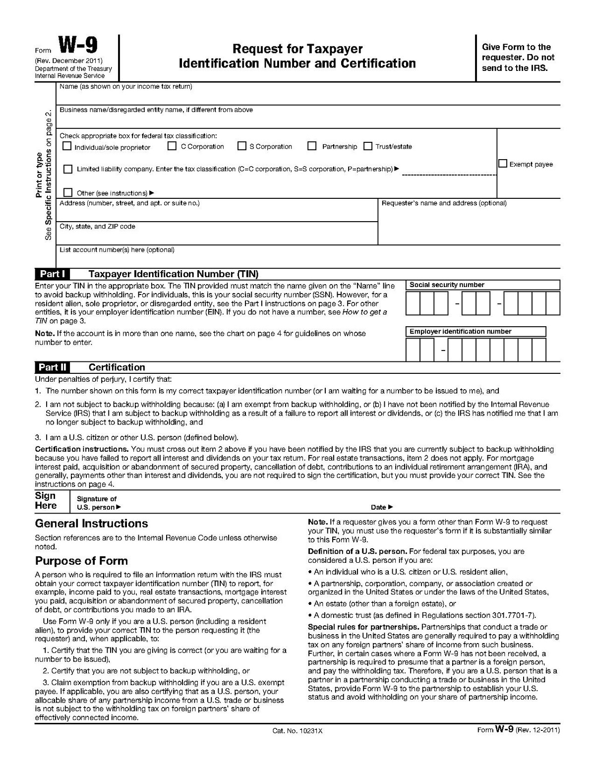 Blank W9 2018 2019 Free W9Form To Print W9 Form Printable 2017