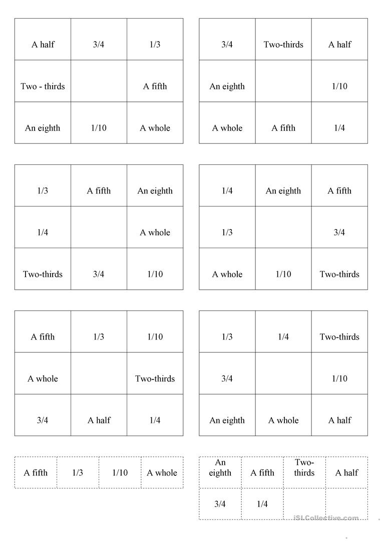 Fraction Bingo Cards Printable Free Free Printable