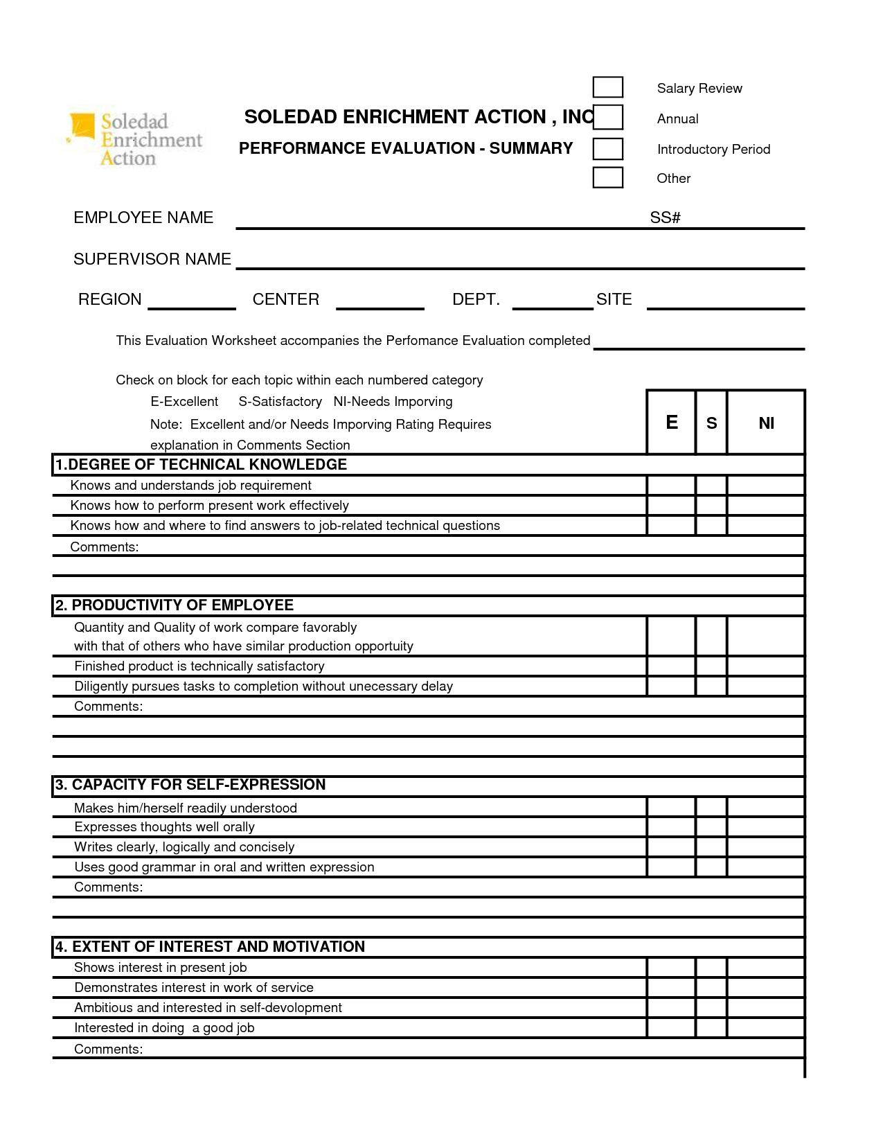 sample manager evaluation form