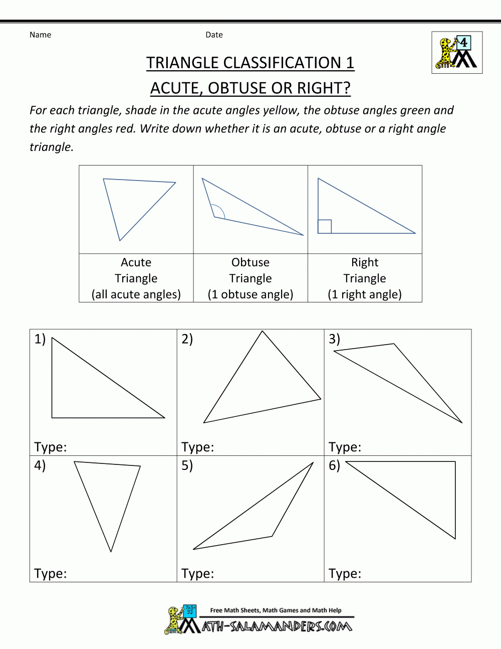 Free 4Th Grade Math Worksheets Triangle Classification 1 | Geometry - Free Printable Fun Math Worksheets For 4Th Grade