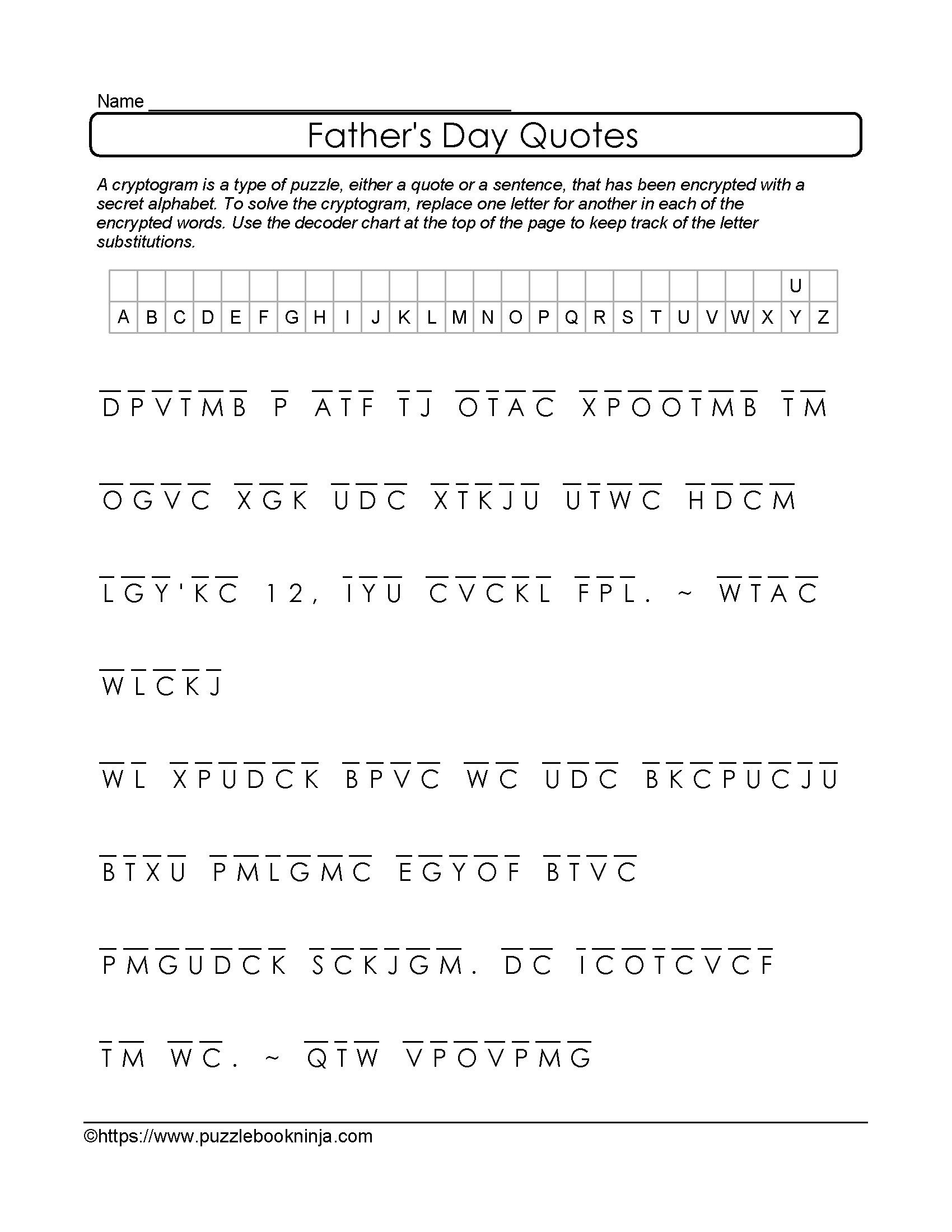 Free And Printable Father's Day Cryptogram. Quotes About Dad - Free Printable Cryptograms With Answers