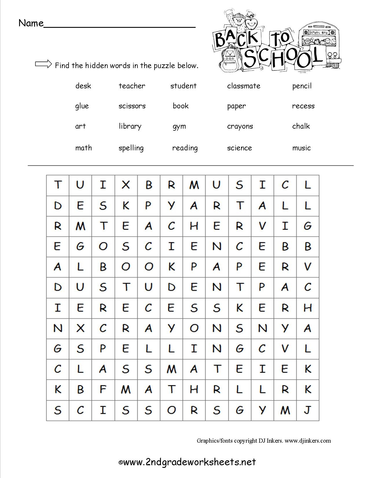 Free Back To School Worksheets And Printouts - 2Nd Grade Word Search Free Printable