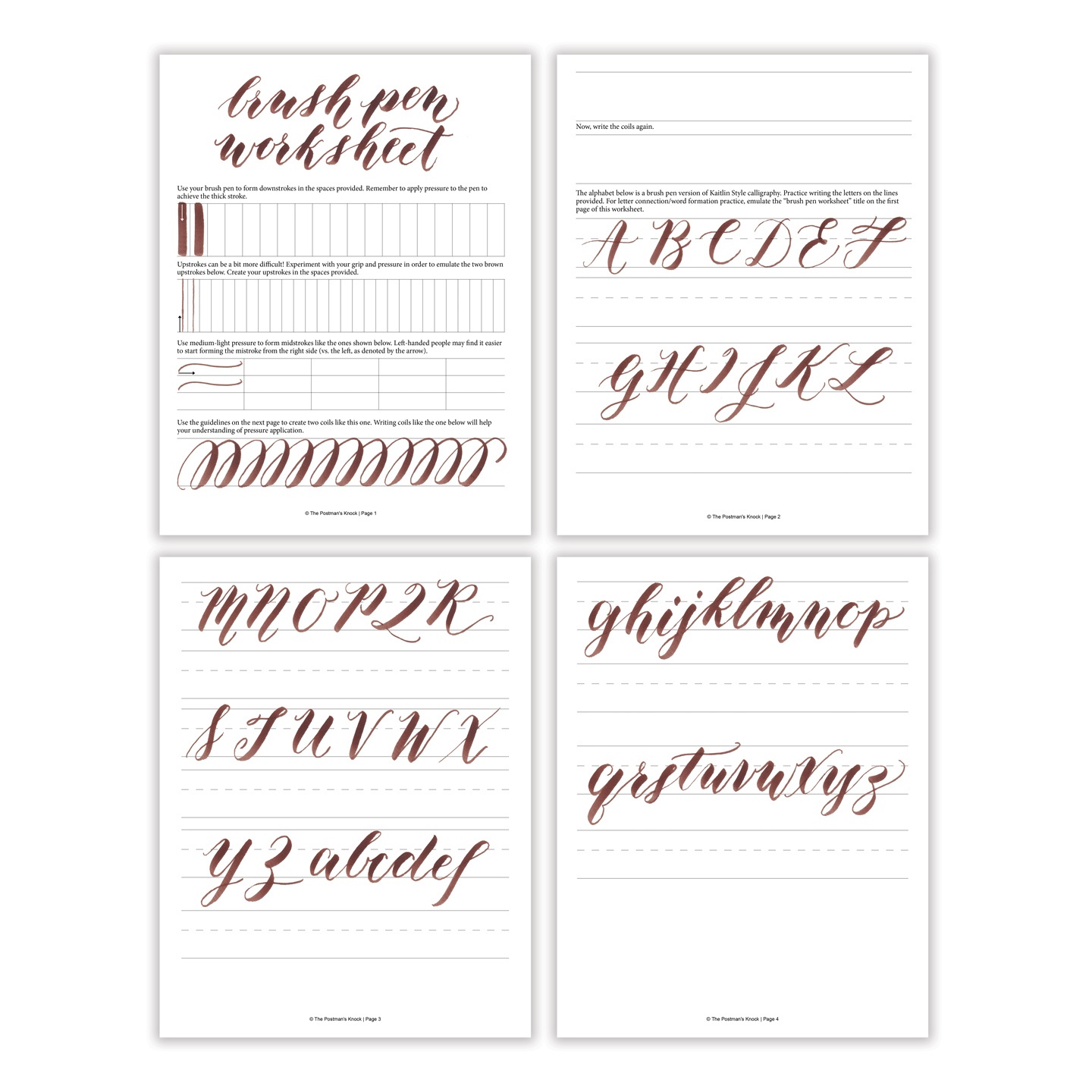 Free Basic Brush Pen Calligraphy Worksheet – The Postman's Knock - Free Printable Calligraphy Worksheets