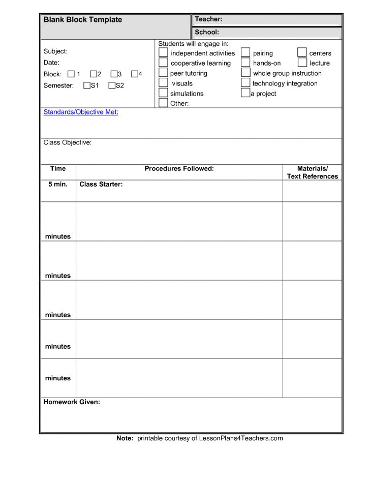 Free Printable Blank Lesson Plan Pages
