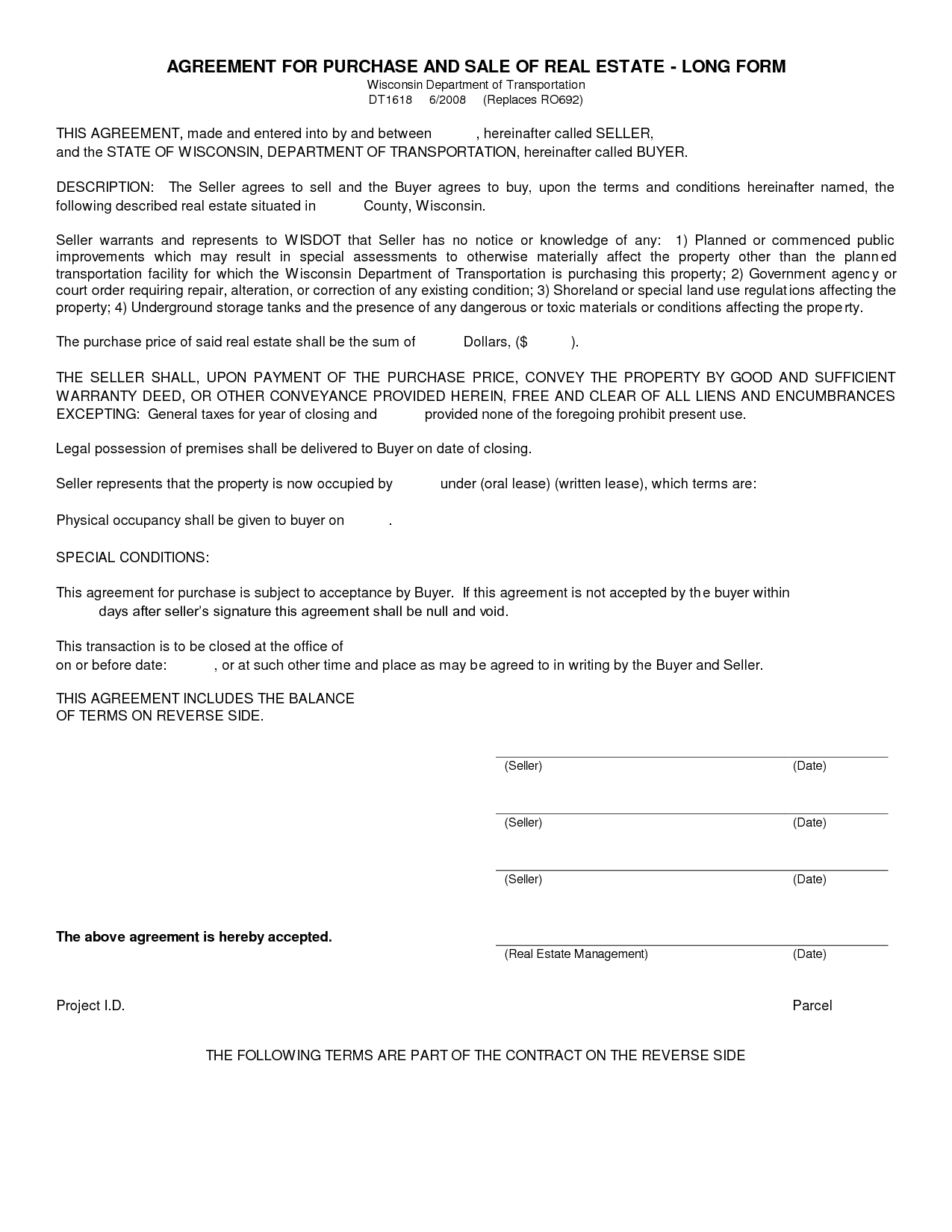 Free Blank Purchase Agreement Form Images - Agreement To Purchase - Free Printable Real Estate Forms