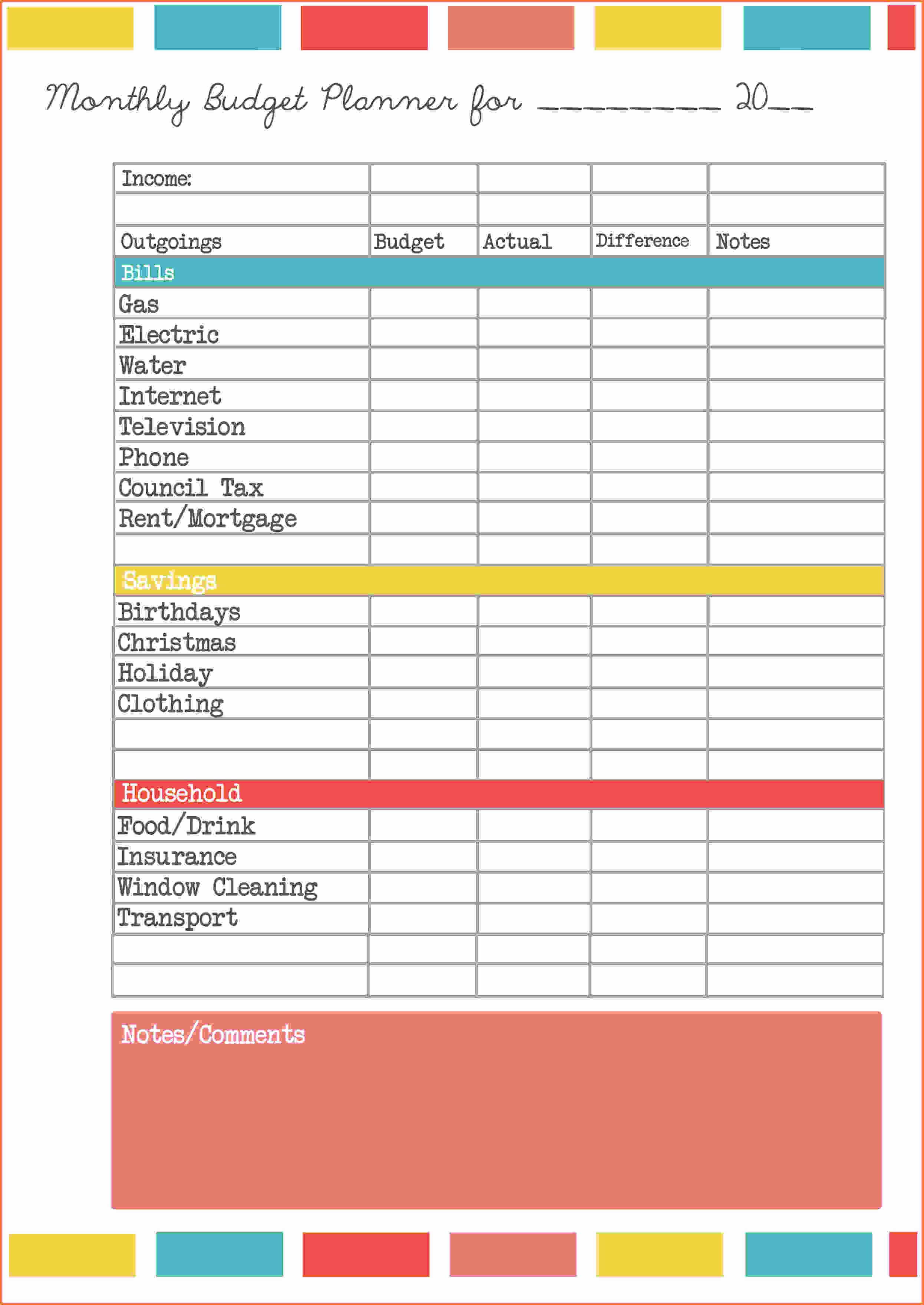 Free Budget Sheet Template Monthly Excel Household Personal | Smorad - Free Printable Budget Template Monthly