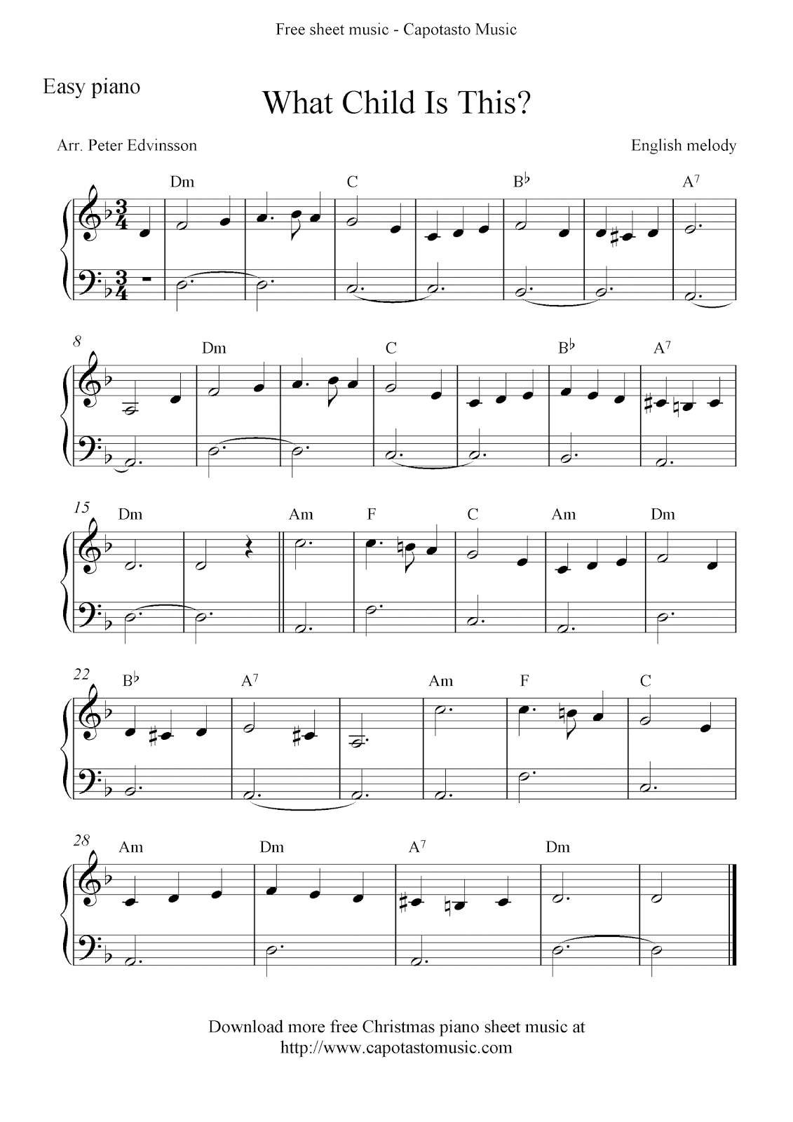 Free Christmas Piano Sheet Music, What Child Is This? - Christmas Piano Sheet Music Easy Free Printable